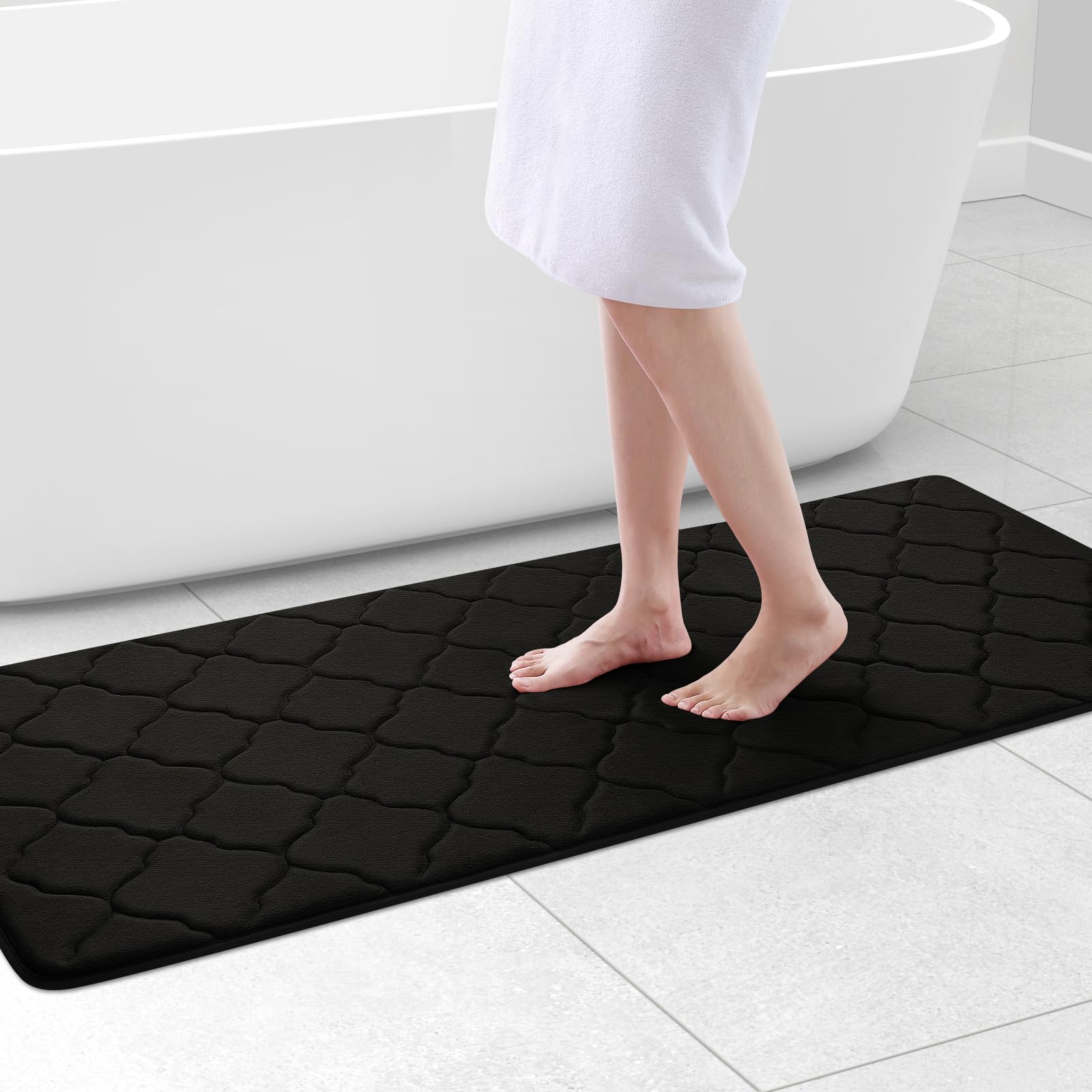 OLANLY Memory Foam Bath Mat Rug 59x24, Ultra Soft and Absorbent Bathroom Rugs, Non-Slip, Comfortable, Machine Washable Bath Carpet for Bathroom Floor,