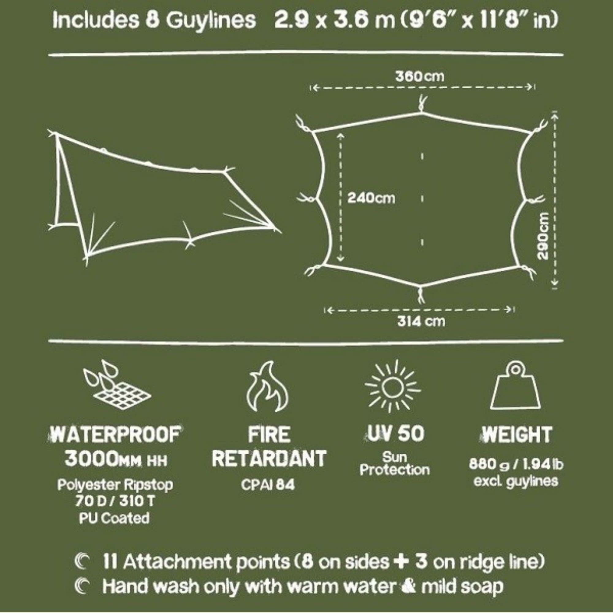 Kelly Kettle Waterproof Camping Tarp (Green Waterproof)