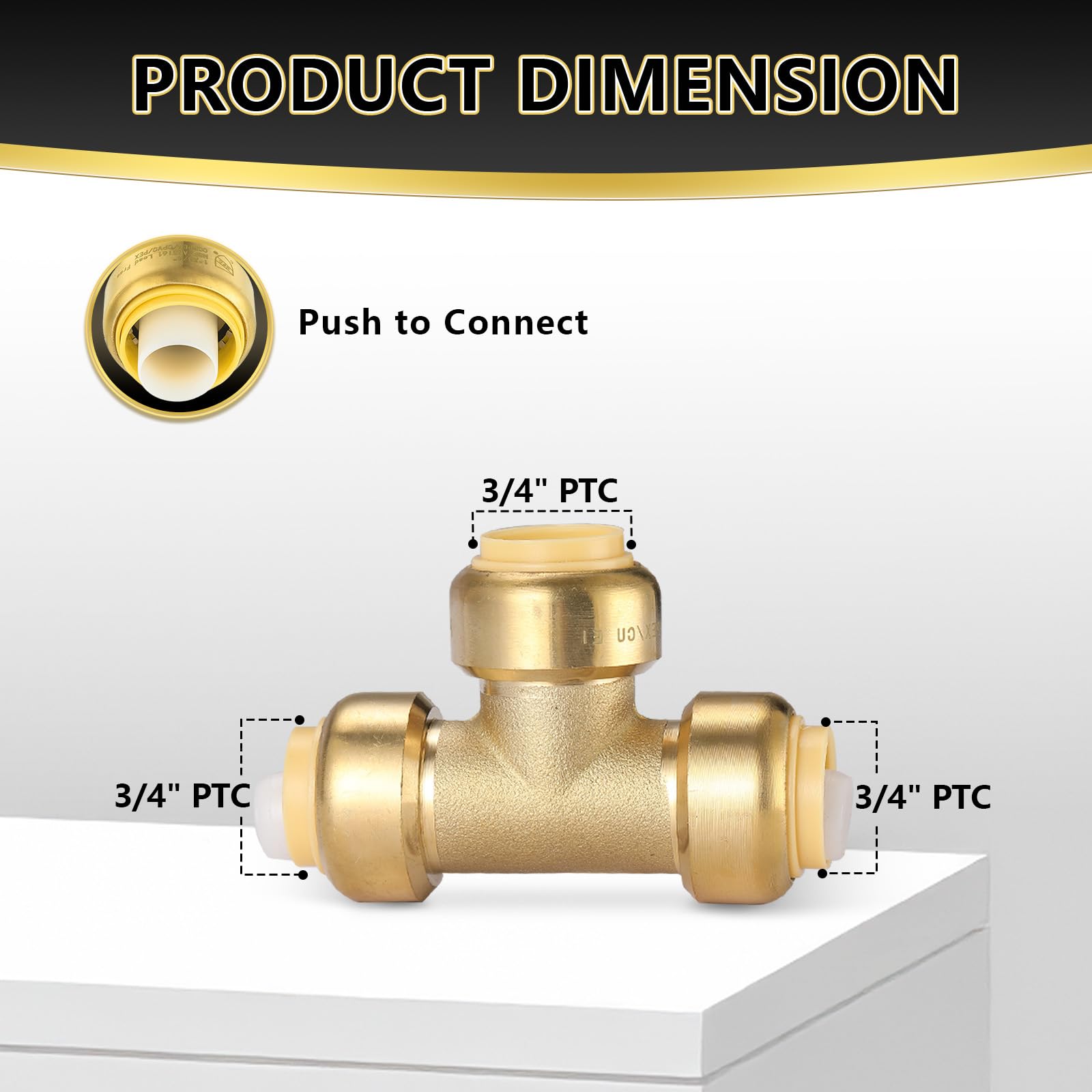 2 szt. trójników Foskan 3/4"x3/4"x3/4", złączki mosiężne LF, do łączenia rur PEX, miedzianych, C, PE-RT, z zaciskiem rozłączającym do napraw hydraulicznych