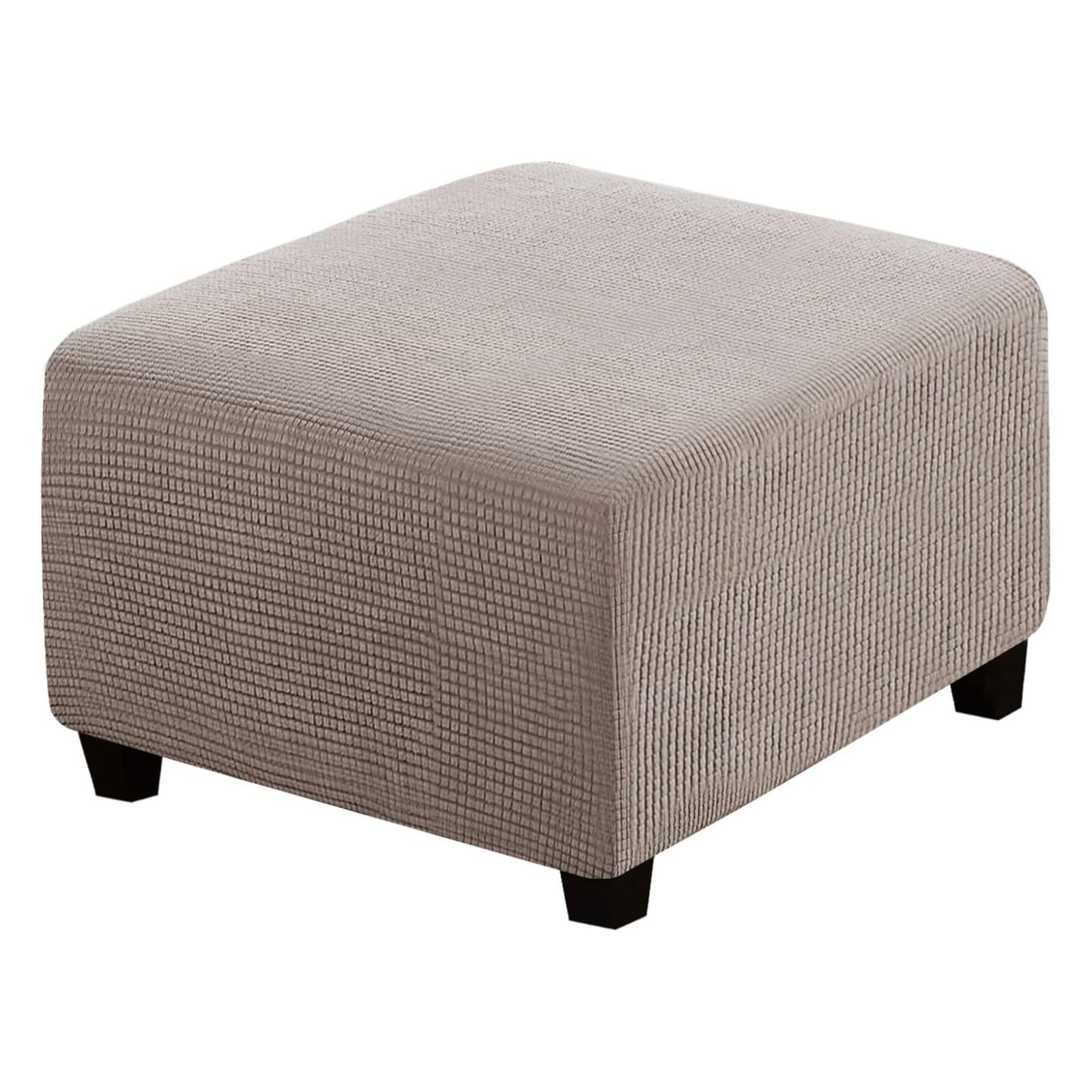 Ljwdys Tan 4 Sizes Square Footstool Cover, Super Soft Stretch Ottoman Pouffe Slipcovers (Color : Size : Large)