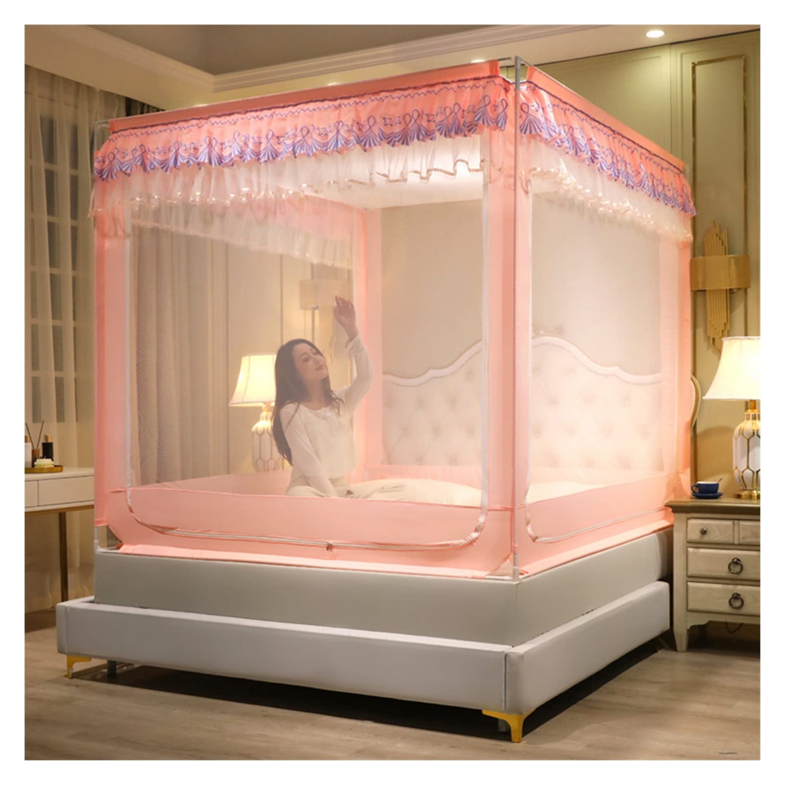 DXTFDHB Bed Canopy Curtain Bed Netting Full Size Elegant Bed Canopies Drapes(Pink,120 * 200cm)