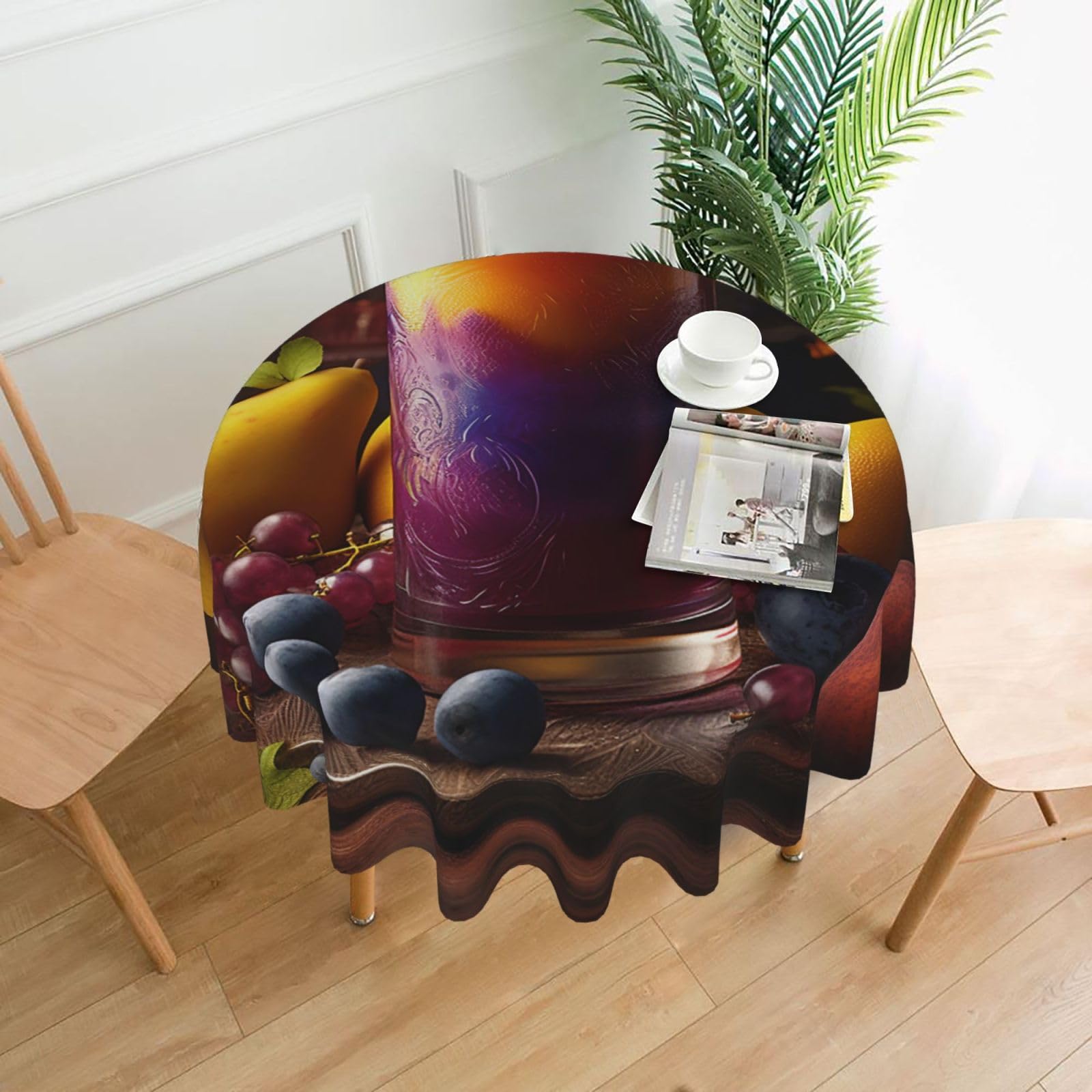 QMKFWT Mango Smoothie Printed Round Tablecloth,Dust-Proof Wrinkle Resistant Table Cover Washable Polyester Table Cloth for Kitchen Dining Room Farmhouse Picnic Indoor Outdoor(Round 60 Inch)