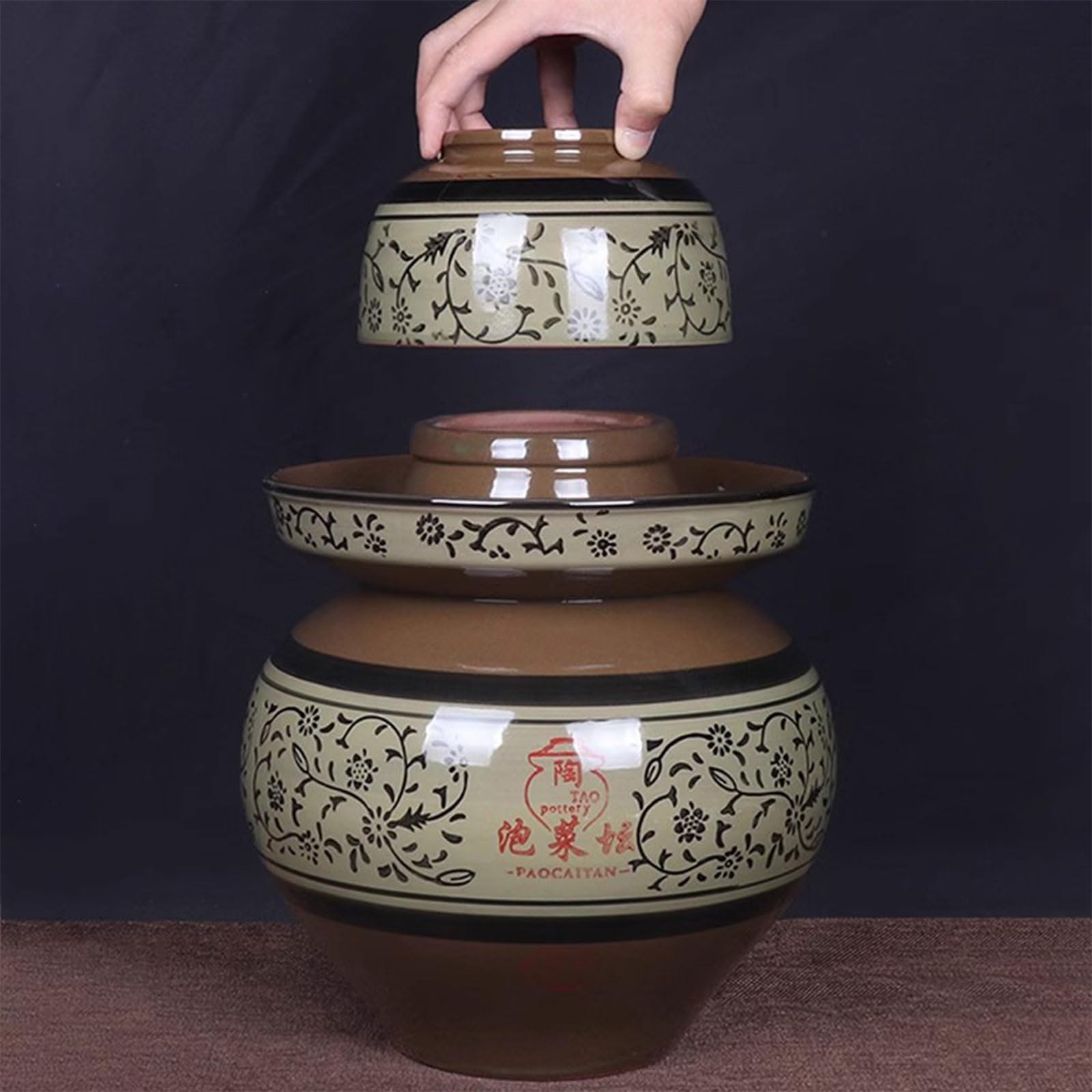 Fermentationstopf mit Deckel, traditionelles chinesisches Keramik-Sauerkraut-Einlegetopf, Steingut-Einlegeglas(2.5L)