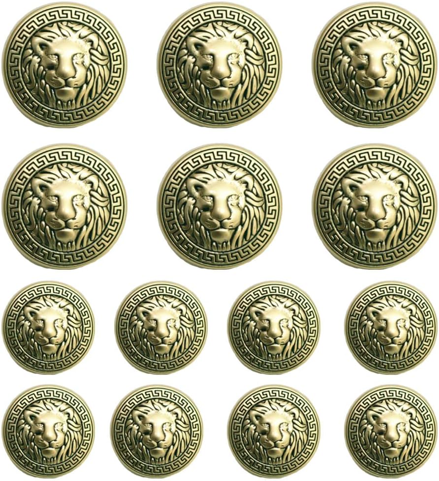 17 Pieces Lion Gold Metal Blazer Button Set 15MM 20MM for Blazers, Suits, Coats, Uniform, Jackets (MBM23)