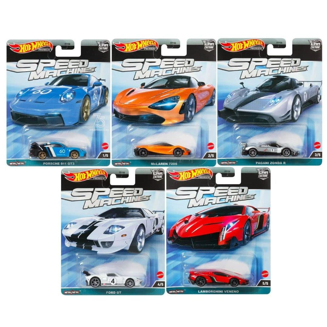Hot WheelsCar Culture 2023 Speed Machines Complete Bundle of 5 Diecast Vehicles from FPY86-959A Release