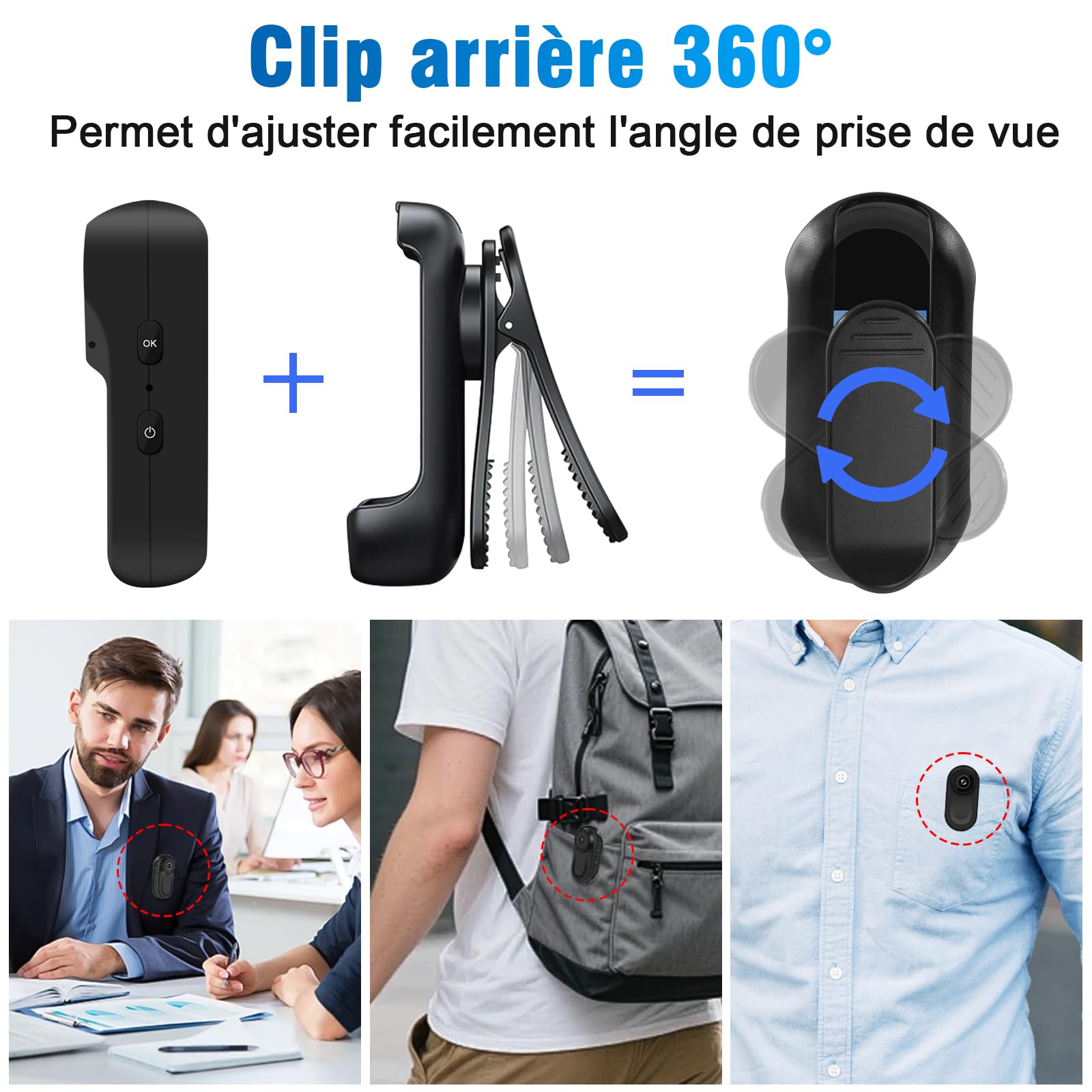 Mini Caméra d'action 1080P, Portable Caméra Sport étanche avec Vision Nocturne, Caméra Moto Magnétique IPX4, Kit Casque/Vélo/Moto, Écran LCD + Pince 360°, Grand Angle de 150°