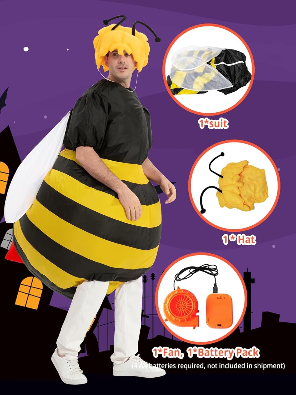 Inflatable Bumble Bee Costume Funny Men Women Insects Outfit Blow Up Suit Adult for Halloween Party, Carnival, Cosplay - Image 5