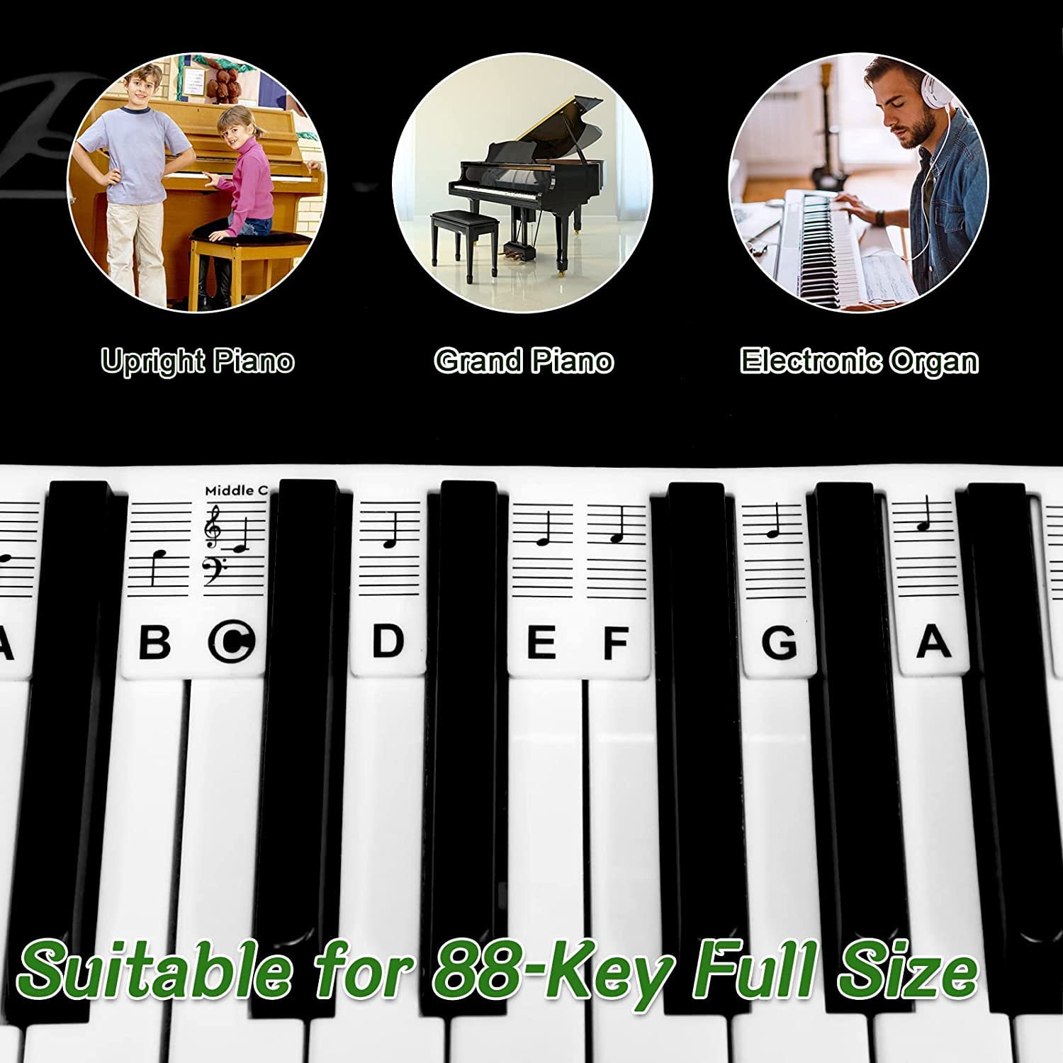 Adesivo per Tastiera del Pianoforte,Adesivo per note di pianoforte,Etichette per Tastiera Pianoforte,Pianoforte pieghevole,Adesivi per Tastiera di Pianoforte,Guida Alle Note di Pianoforte