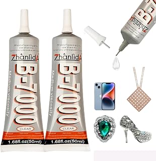 B7000 Glue Clear with Precision Tip - Waterproof Adhesive for Phone Repair, Jewelry Crafting - Non-Yellowing & Quick Dry Formula,Non-Corrosive, Odorless 50ml*2pcs