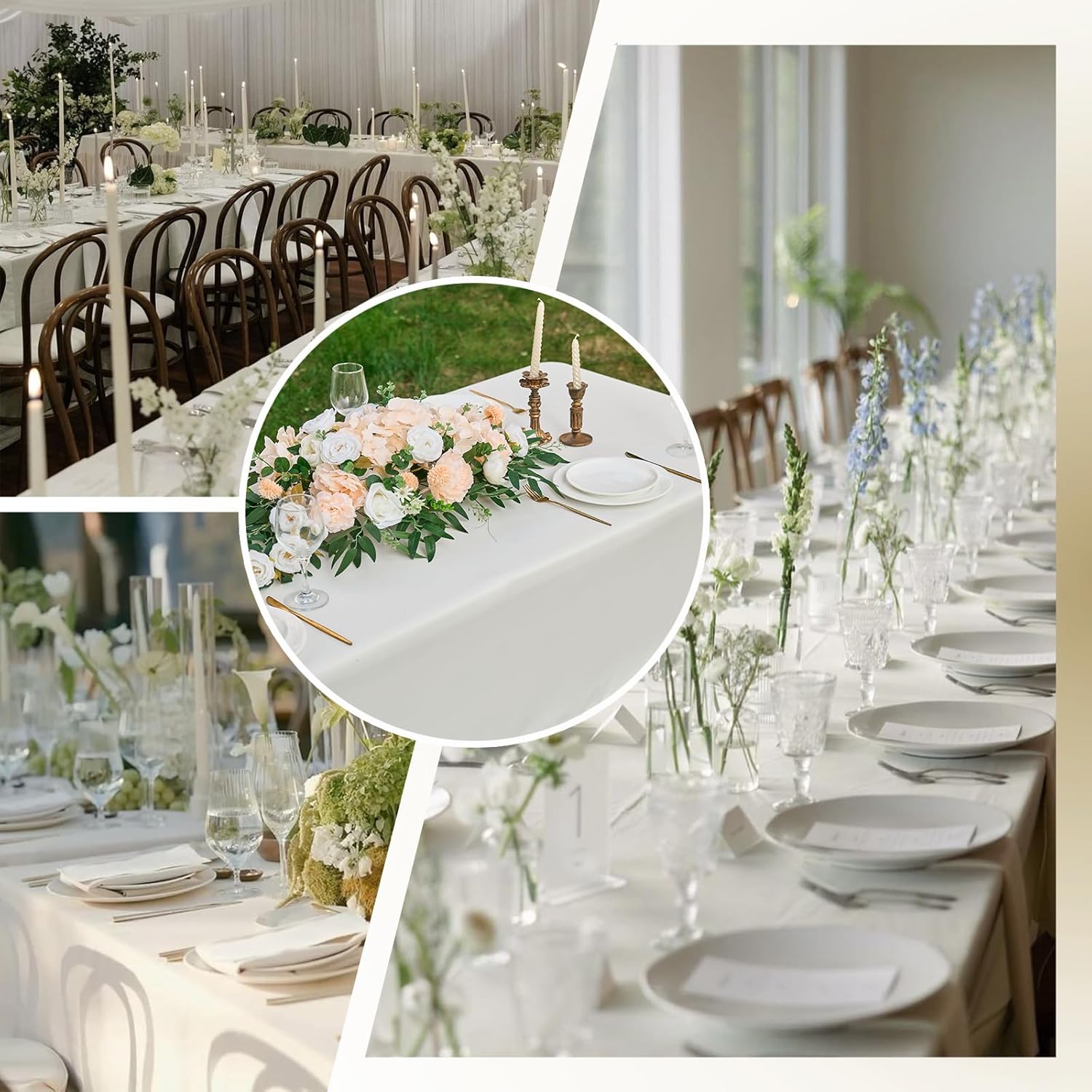 Ivory 6 Pack Polyester Table Cloth 60 x 102 Inch, Rectangle Tablecloths for 6 Foot Tables Washable Table Cloth for Party Wedding