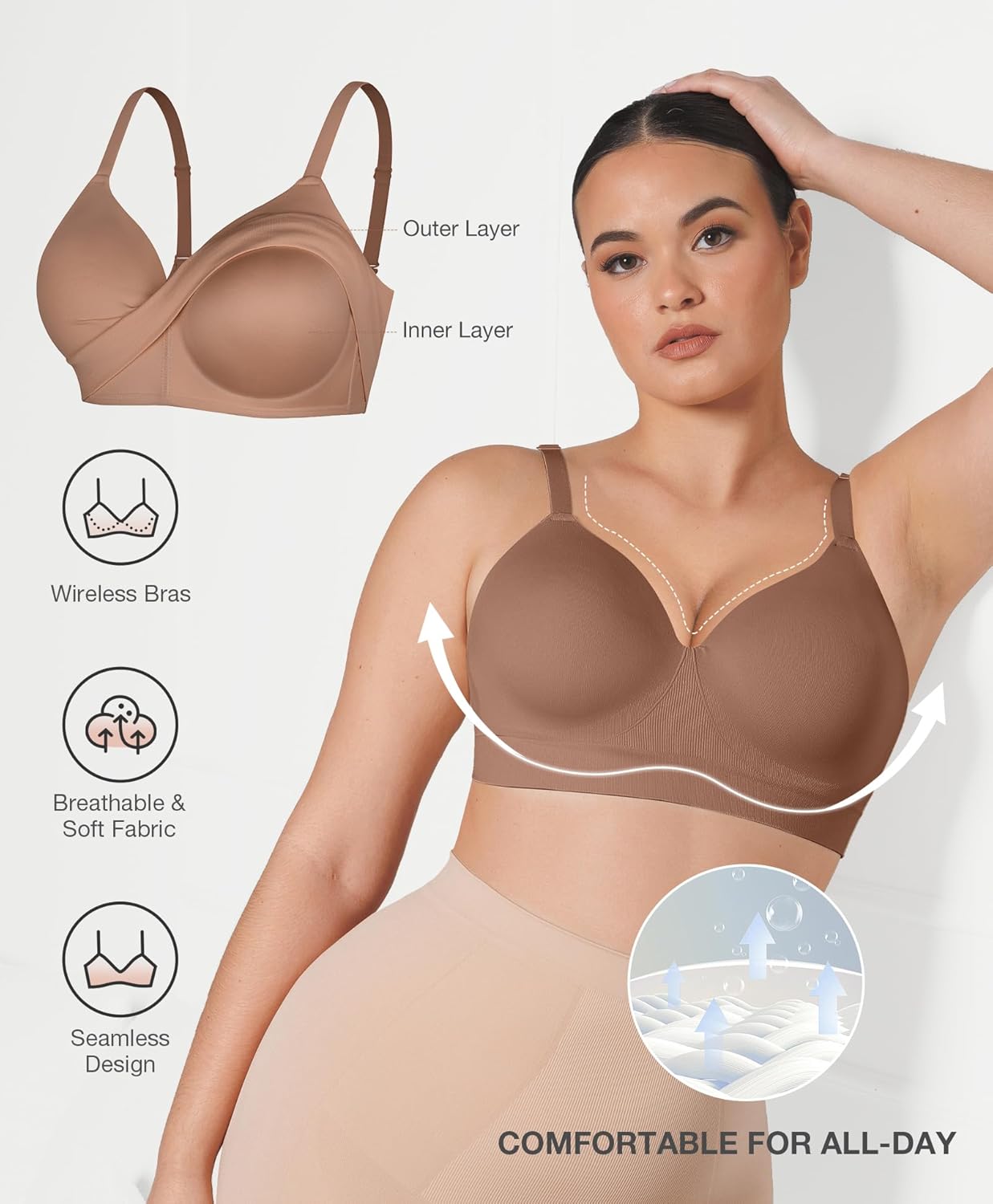 Lover-Beauty Bras for Women Support Push Up Bralettes Full Coverage No Underwire Seamless Comfortable Everyday Bras - Image 2