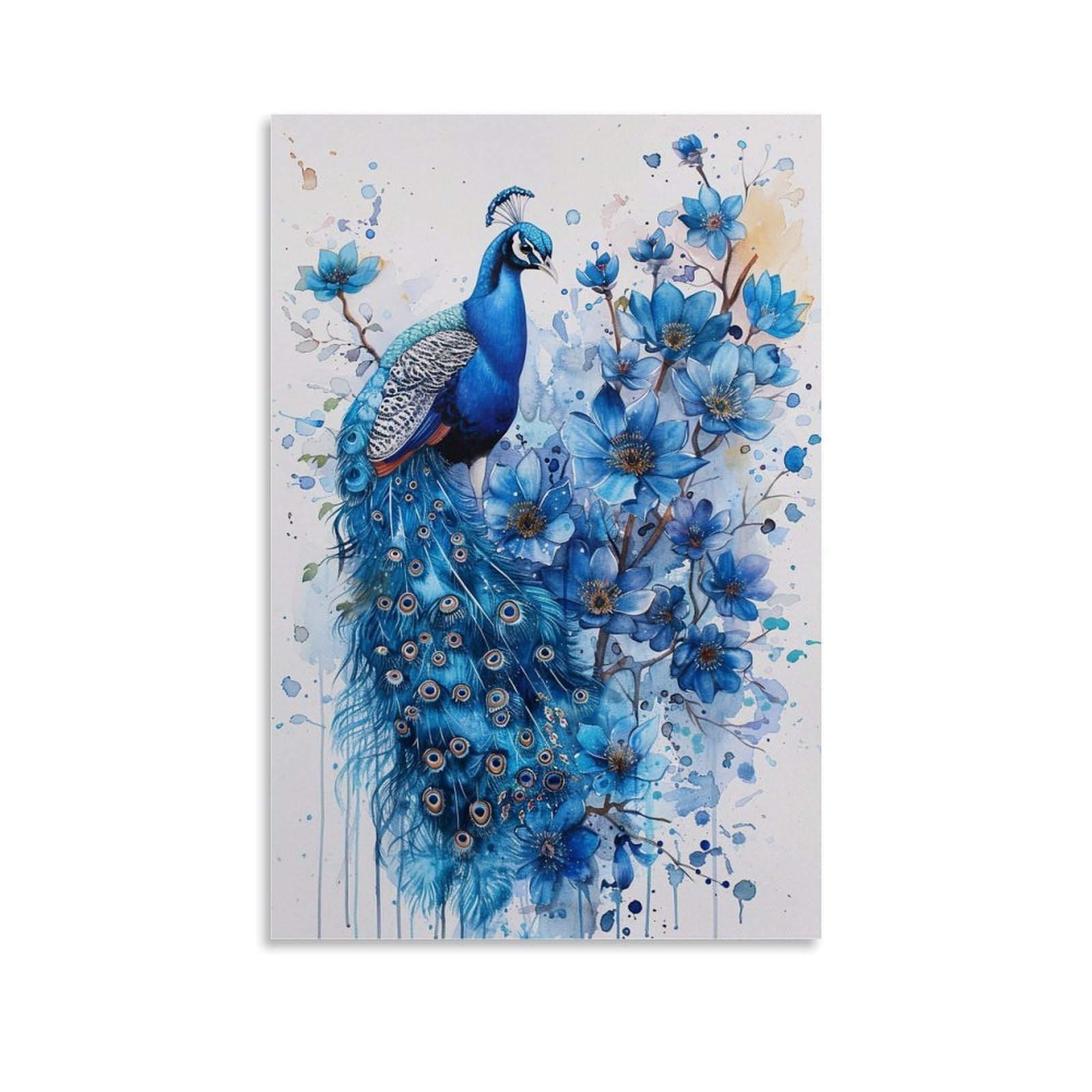 PMLBAOUS Farmhouse Beautiful Peacock Wall Art Canvas Poster Prints,Abstract Blue Floral Animal Print Poster on Canvas Aesthetic Wall Decor for Home Room Offices Artwork 20x30inch(50x75cm)