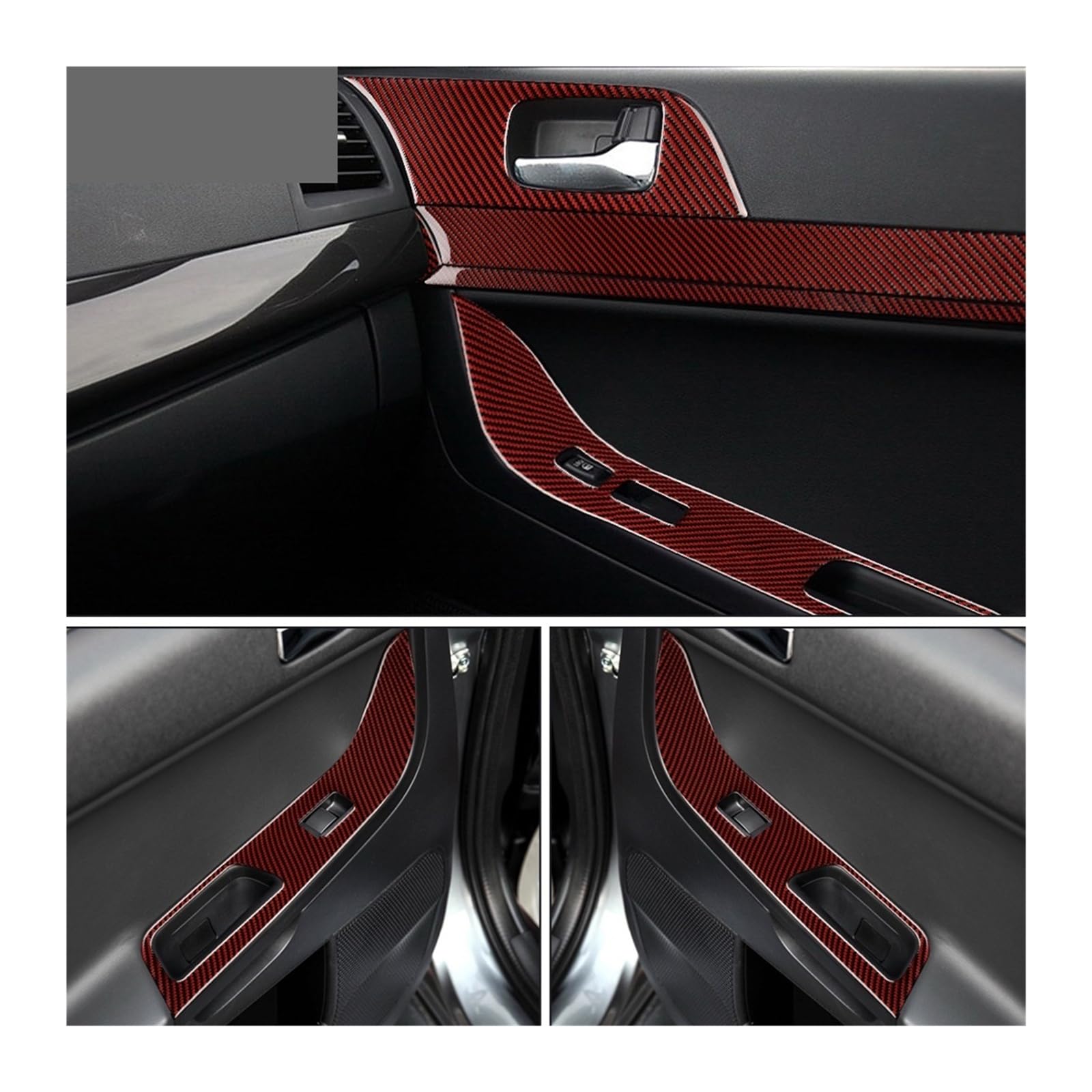 Fit For M-I-T-S-U-B-I-S-H-I Lancer 2008 2009 2010 2011 2012 2013 2014 2015 Car Door Window Switch Panel Trim Sticker Real Soft Carbon Fiber(Car Door Trim A)