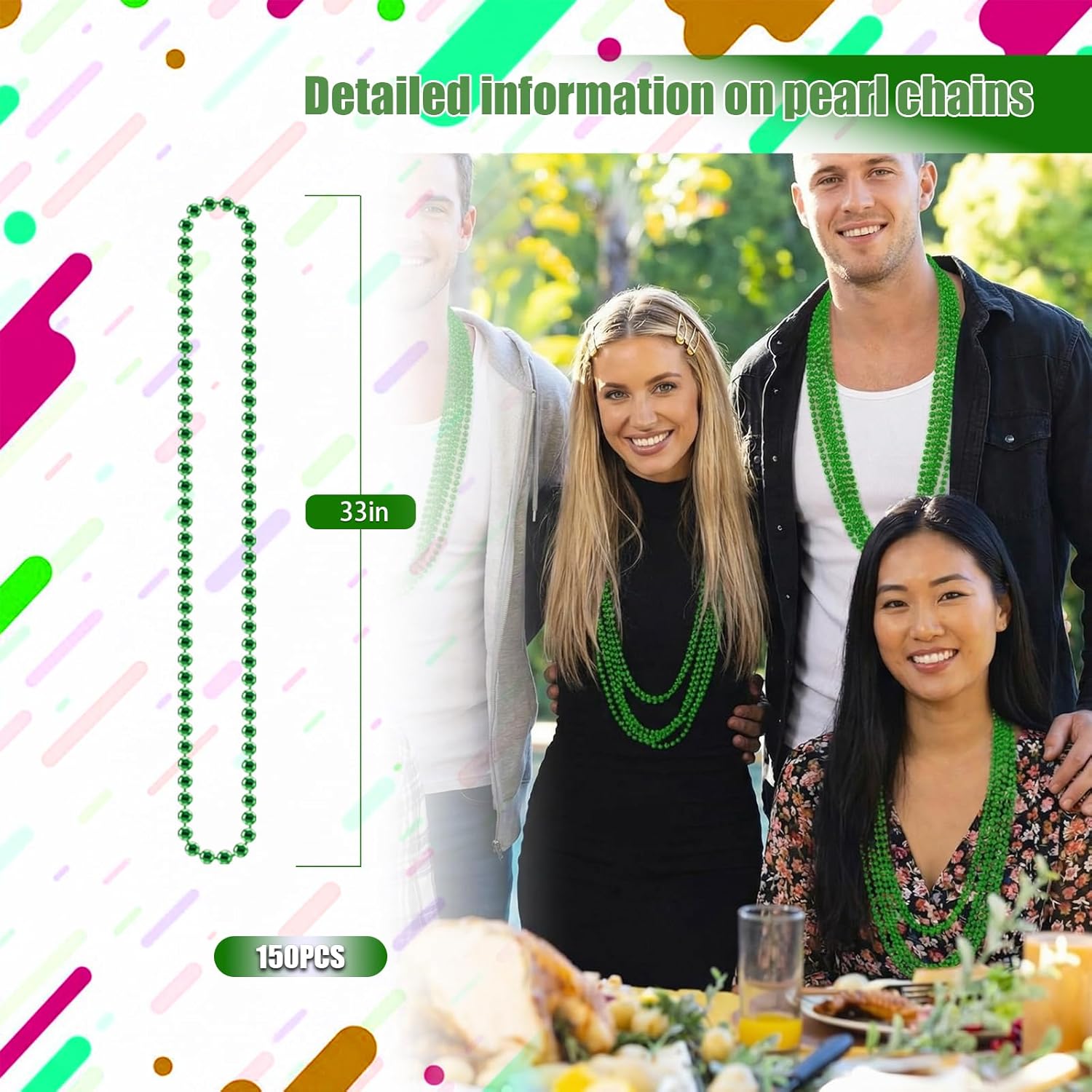 150PCS Mardi Gras Beads, Mardi Gras Necklaces Bulk - 33" Colorful Beads Necklaces for Party Decorations Christmas Parade Throws, Holiday Decorations & Women Men Party Costume Accessories - Image 2