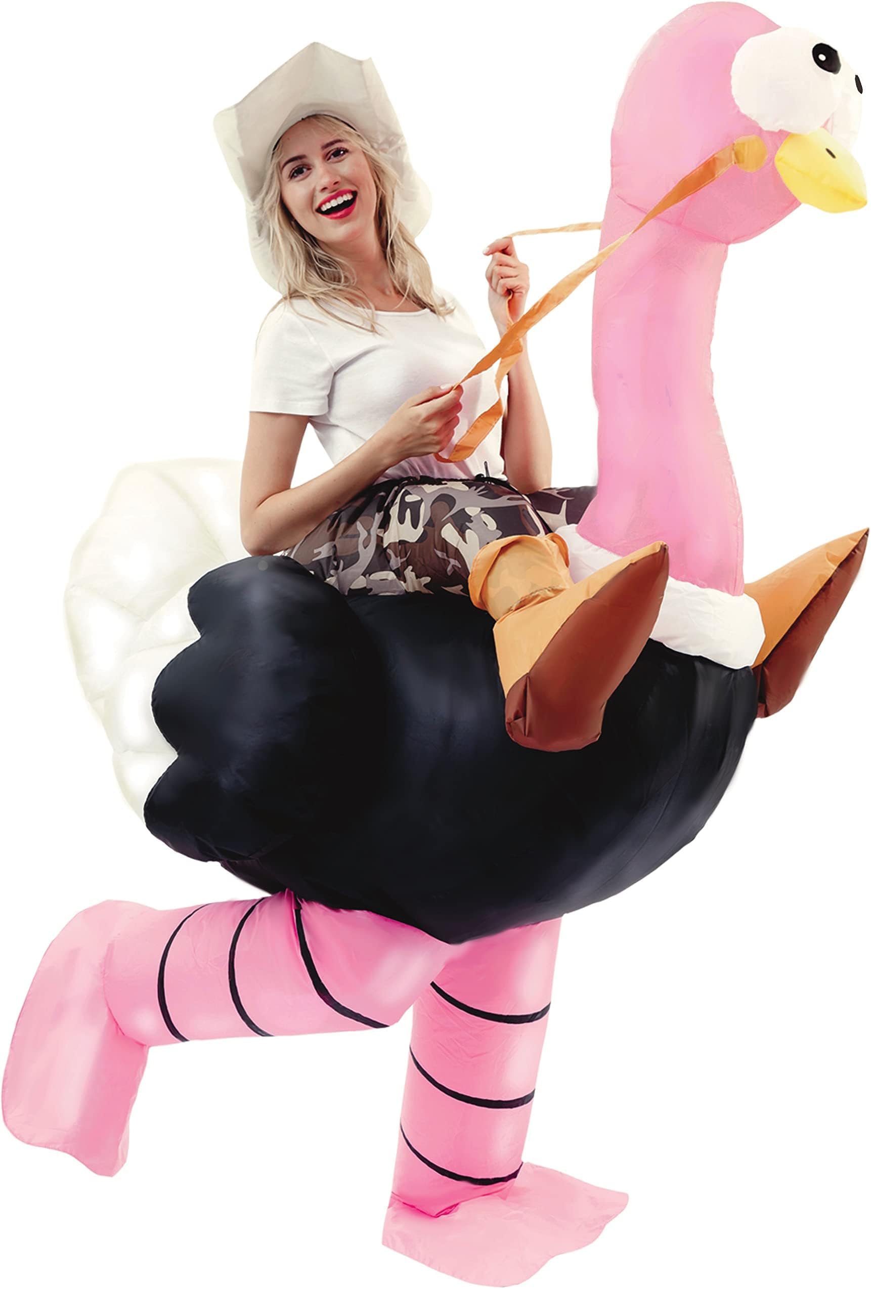 Inflatable Halloween Costume Adult, Riding an Ostrich Blow Up Suit Set for Dress Up Cosplay Parties