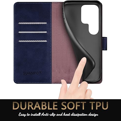 Miniatura 7 de SUANPOT Funda para Samsung Galaxy S22 Ultra con bloqueo RFID, funda de piel tipo cartera con tarjetero de crédito, funda tipo libro con tapa a