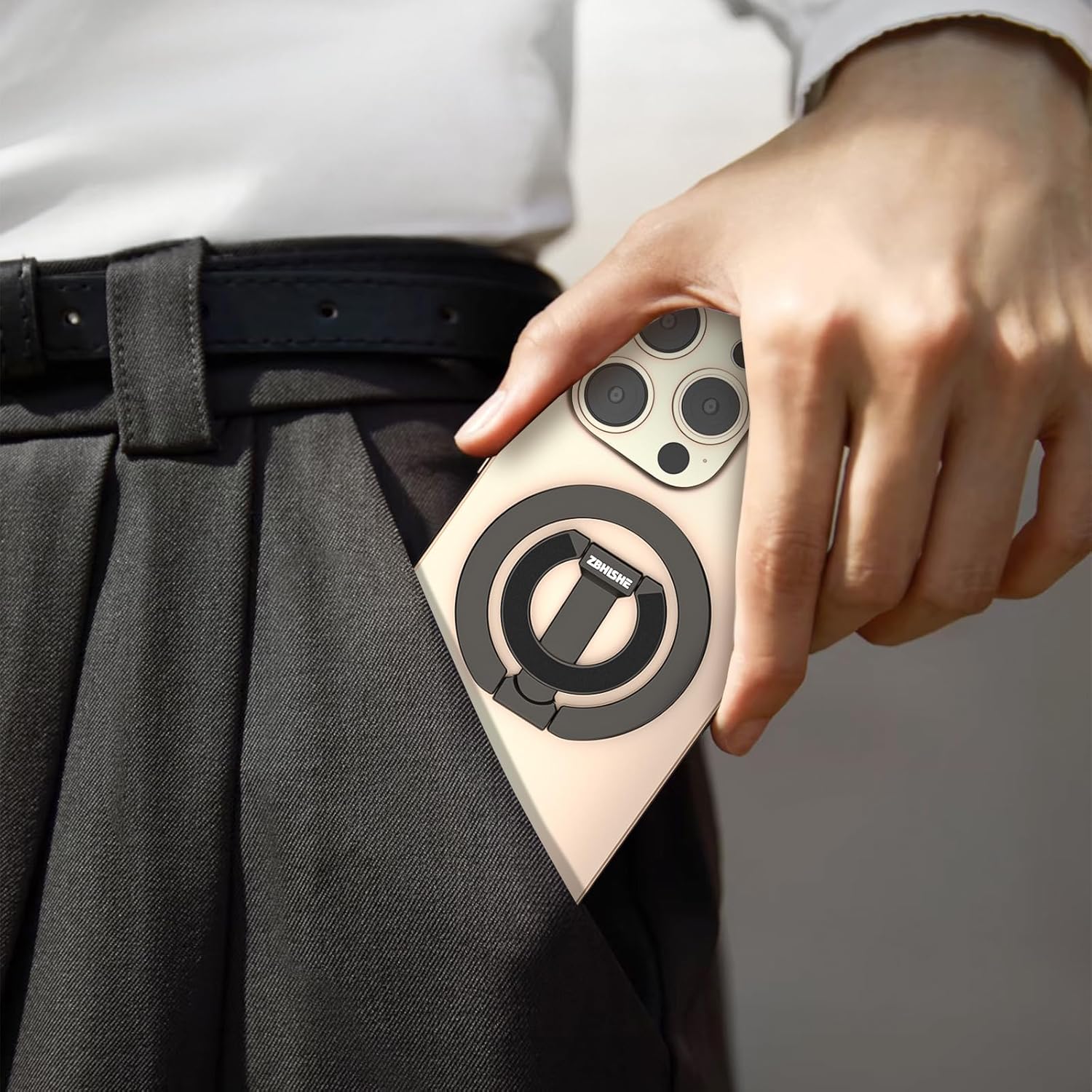 Magnetic Phone Ring for MagSafe Grip [Dual-Sided Magnetic] [Super Magnet] [Magnet Phone Stand Grip Compatible with Car Mounts] Mag Safe Accessory for iPhone 17/16/15/14/13 Pro Max Plus, Grey - Image 7