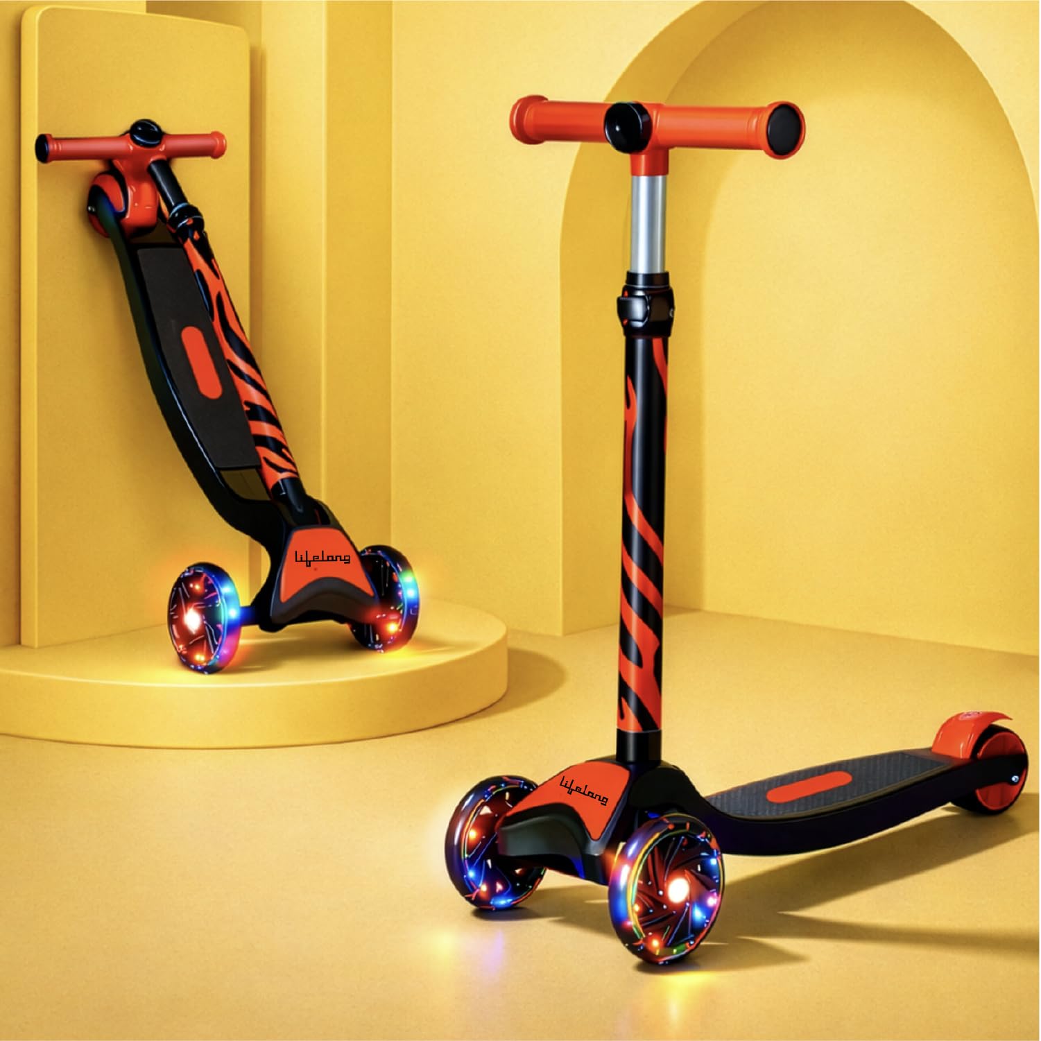 Lifelong Kick Scooter with Adjustable Height - Foldable - Skate for Kids with LED Wheel - Max User weight-50 kg, Red & Black, LLKS35-image-22