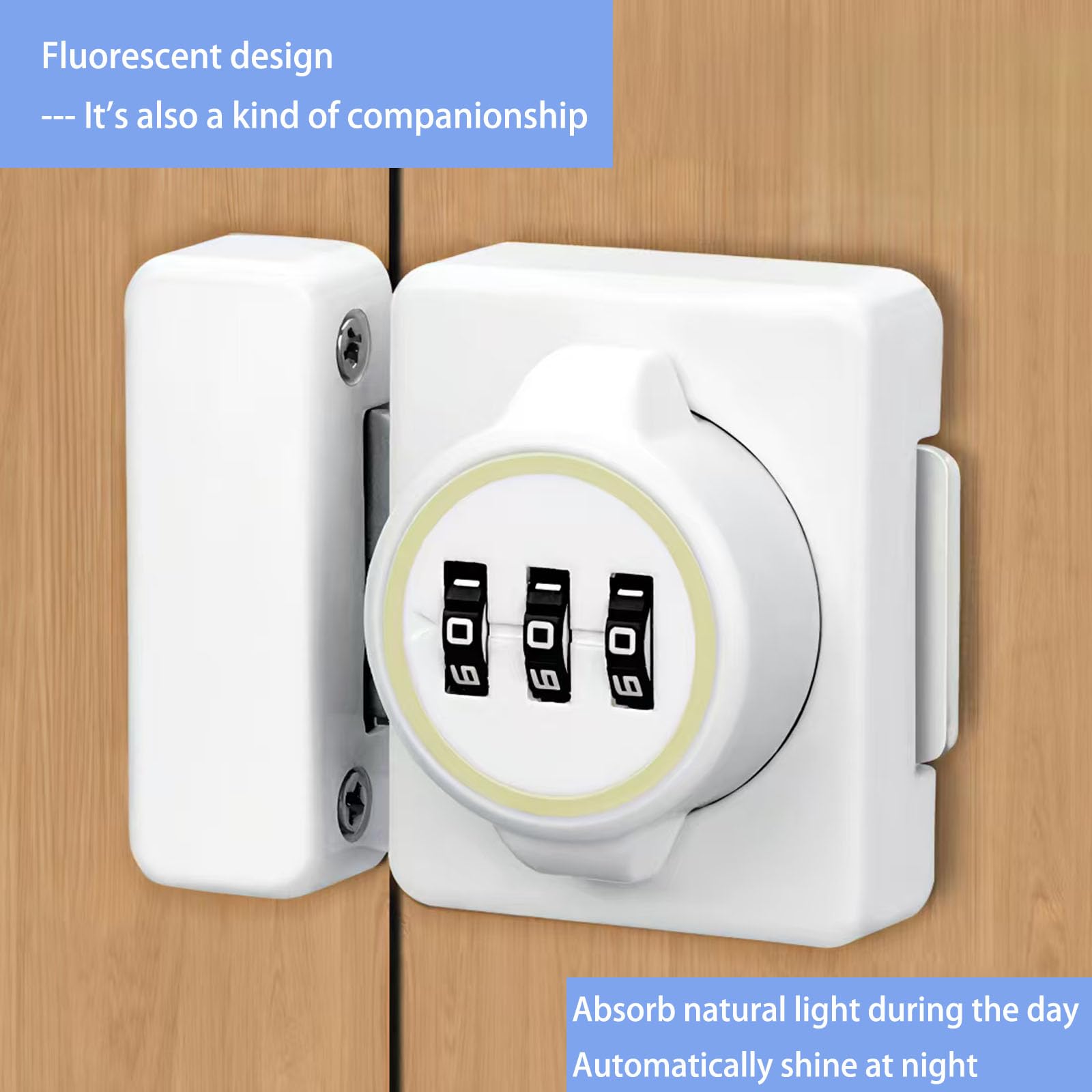 Cabinet Lock, Keyless Combination Door Lock,Zinc Alloy, 3-Digit Password,with Fluorescence Circle,White - Image 2