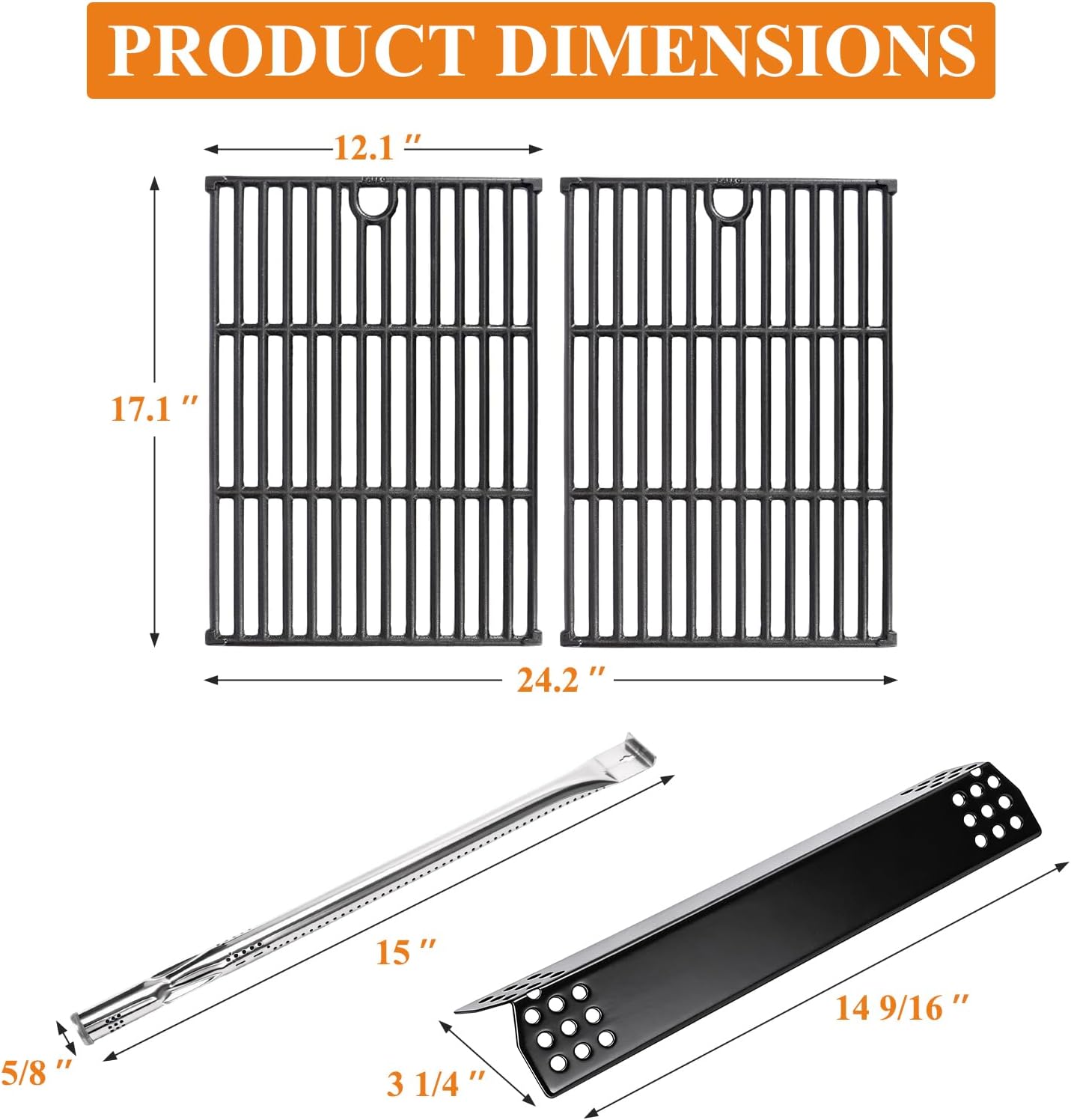 Hisencn Grill Parts Kit for Nexgrill 4 Burner 720-0925 720-0925P 720-0925PG, Stainless Steel Grill Burners, Heat Plates Tent Shields Flame Tamers, Cooking Grates Grid