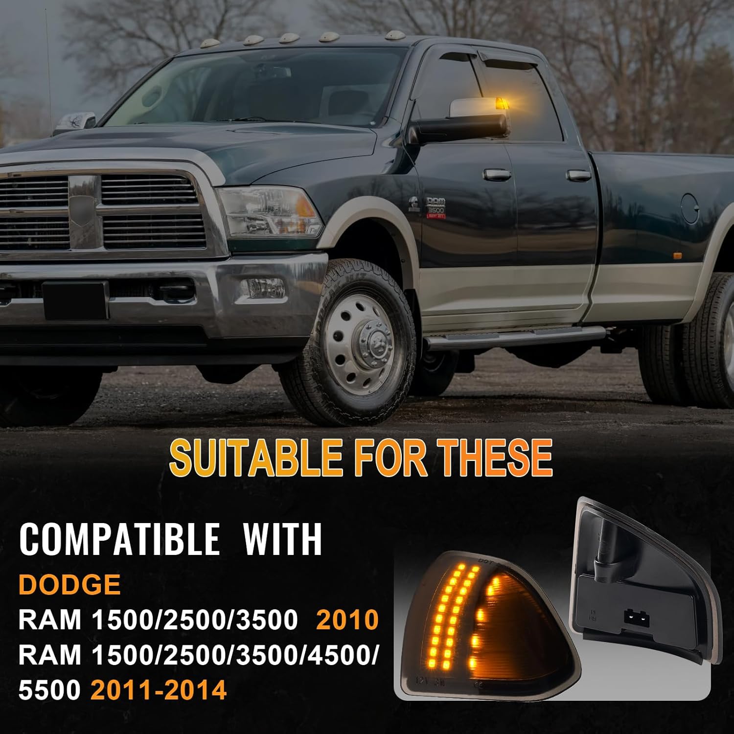 Sequential LED Mirror Turn Signal Light Compatible with 2010-2018 Dodge Ram 1500 2500 3500 4500 5500, LED Side Mirror Turn Signal Light Smoked Lens, 68302828AA 68302829AA, 2PCS