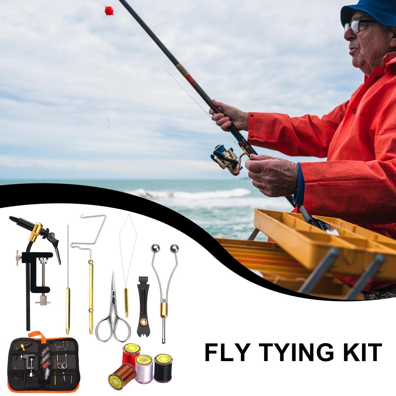 Kit para atar moscas, kit para hacer señuelos de pesca con mosca, Kit de herramientas portátiles para hacer señuelos de moscas de metal, Kit de fabricación de señuelos multifuncional resistente, herra