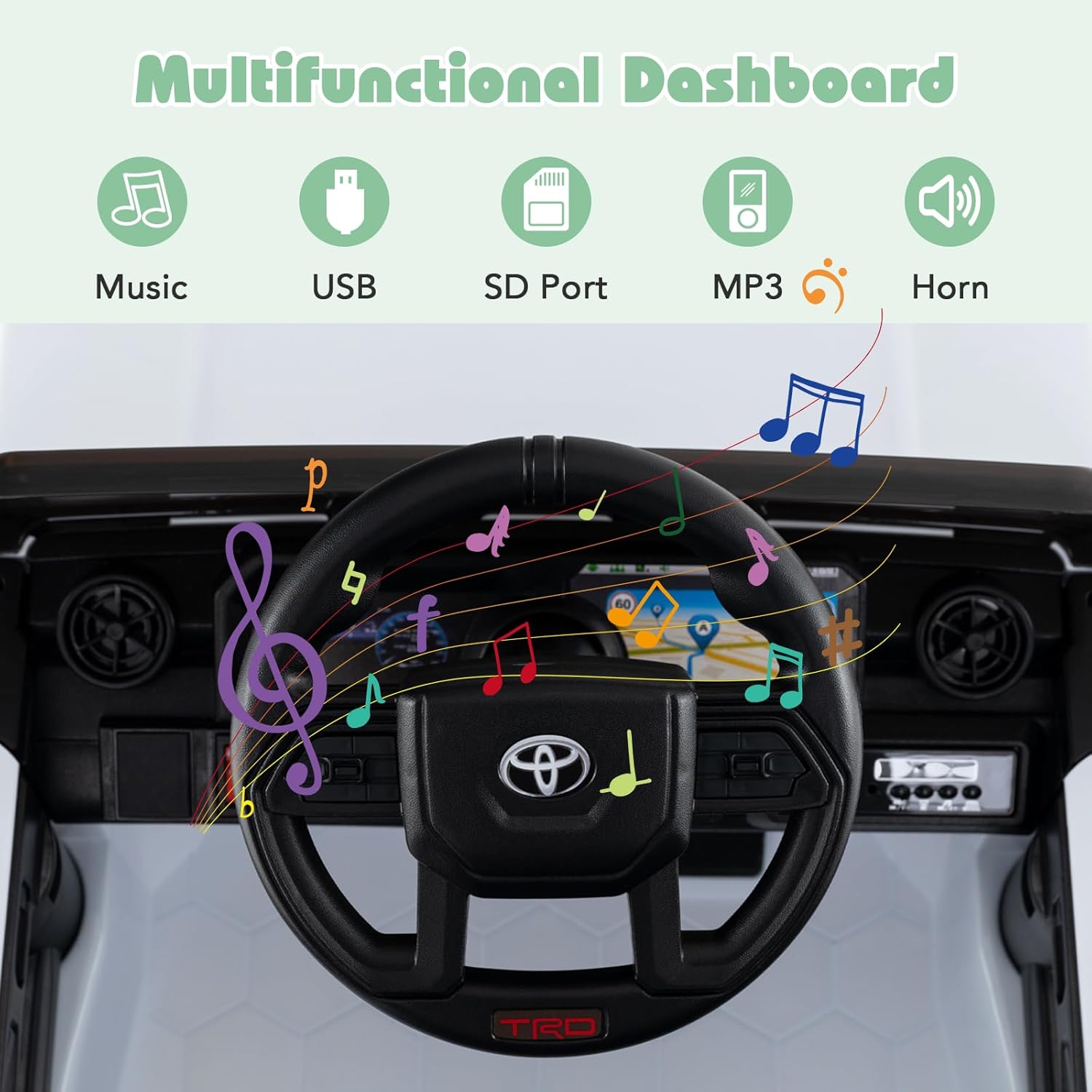 Licensed Toyota LC250 Ride on Car by OLAKIDS, 12V Kids Electric Vehicle with Remote Control, Toddlers Battery Powered Toy Gift with 2 Speeds 4 Wheels Suspension Power Display USB Music Horn (White)