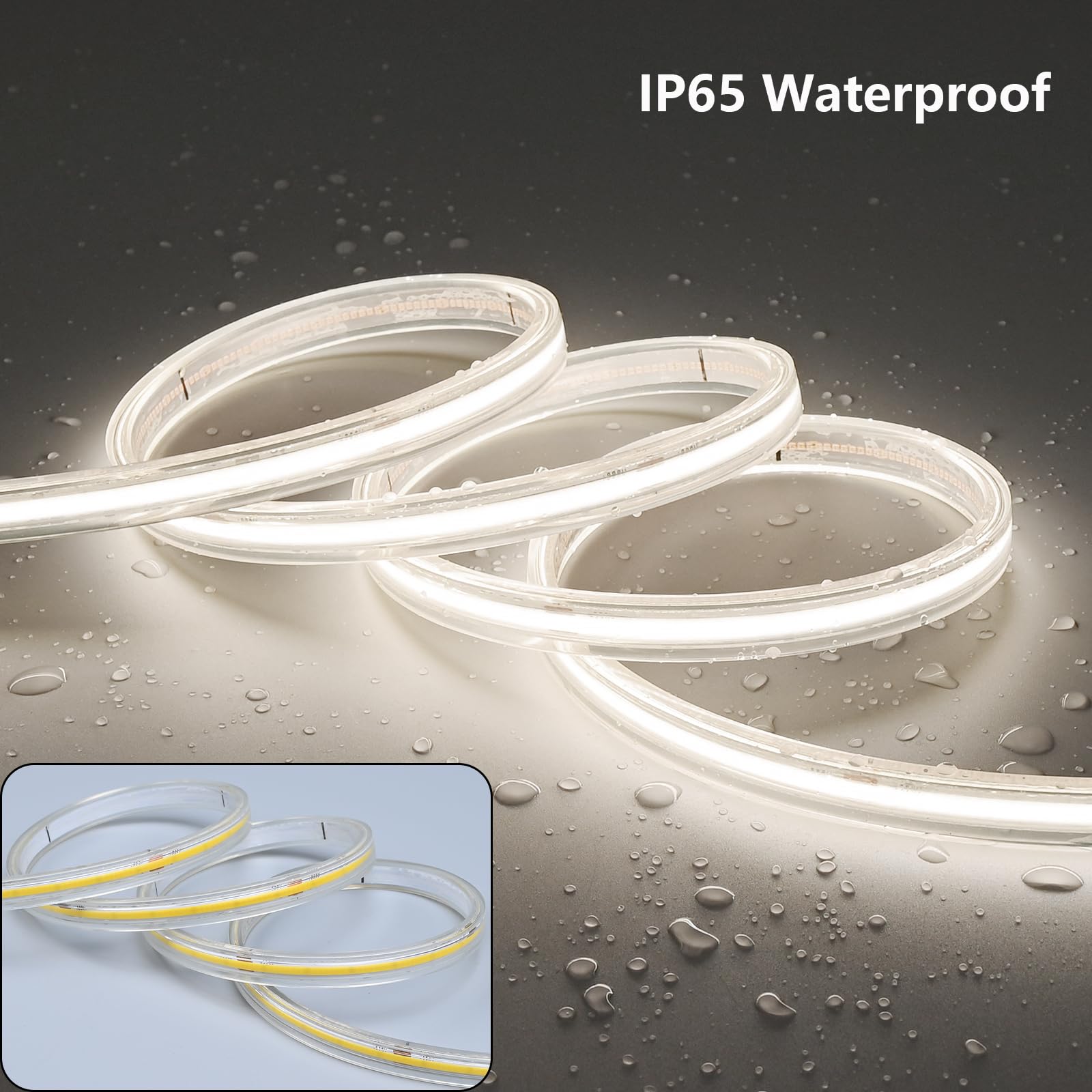 BENLUN AC 230V COB LED Streifen Aussenbereich Transparente Wasserdicht 20m | LED Strip Outdoo 220V IP65 10W/m 480LEDs/m CRI 90+ für Beleuchtung Deko Decke Terrasse hof Garten