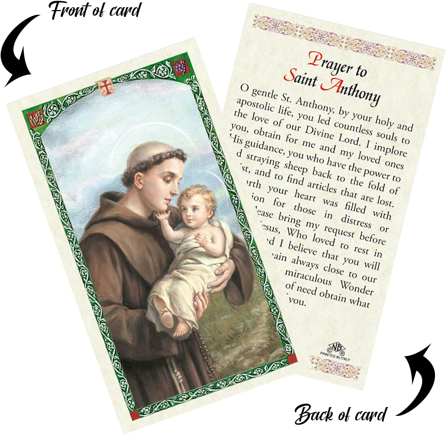 St Anthony of Padua Statue Figurine (5 Inch), Laminated Prayer Card, Saint Anthony Pocket Token, The Lord's Prayer Card | Total 4 Items in Set - Image 6