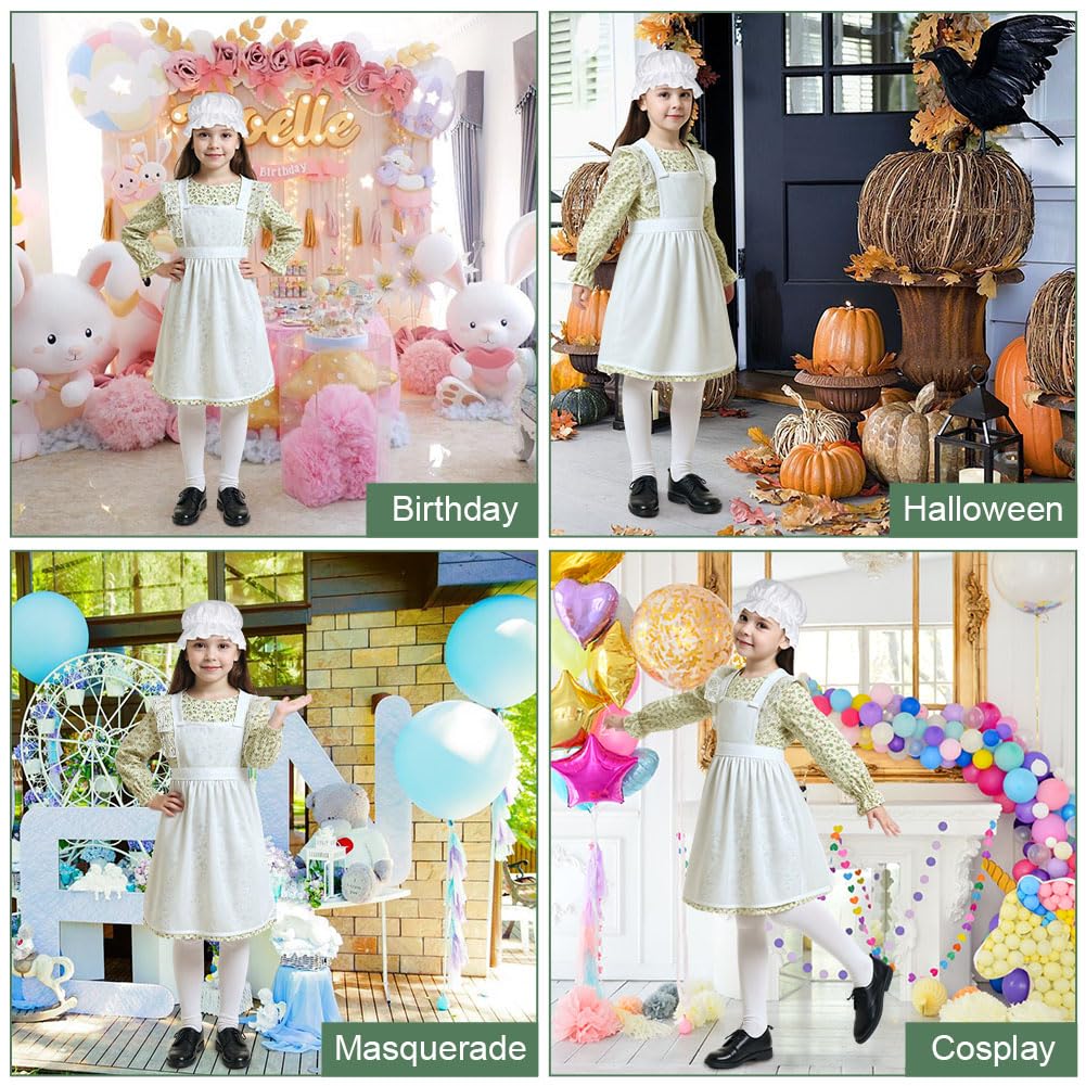 Aomig Victorian Maid Costume for Girls Victorian Village Medieval Dress with Mop Cap & White Socks - Image 4