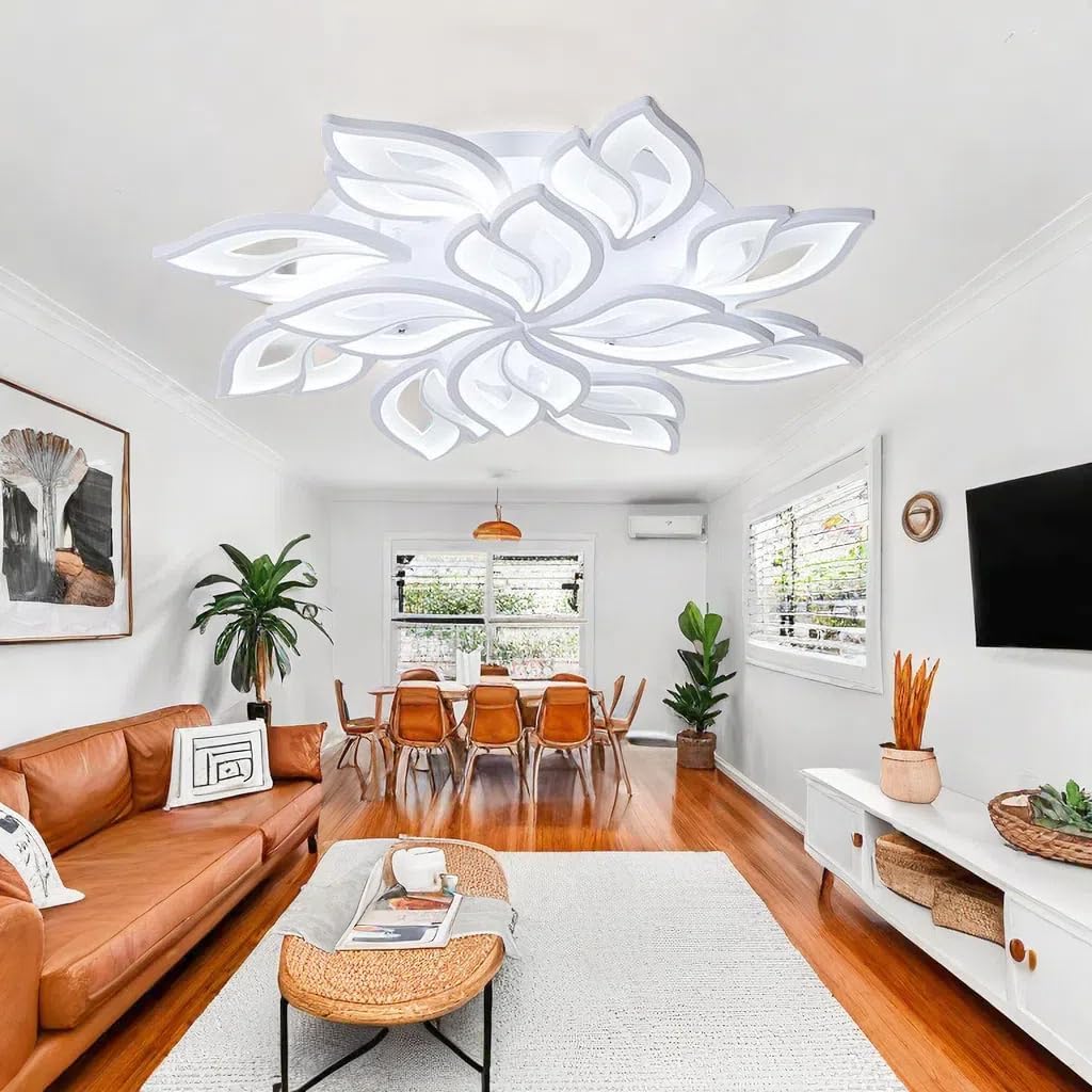 Modern LED Ceiling Light Fixture Flush Mount Chandelier Ceiling Lapm with 12-Leaf Dimmable Remote Control Ceiling Lights for Living Room Dining Room Bedroom