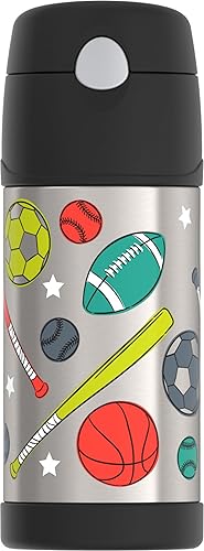 THERMOS FUNTAINER - Botella de agua con pajilla, 12 onzas, deportes, botella de agua de acero inoxidable aislada al vacío para niños con tapa