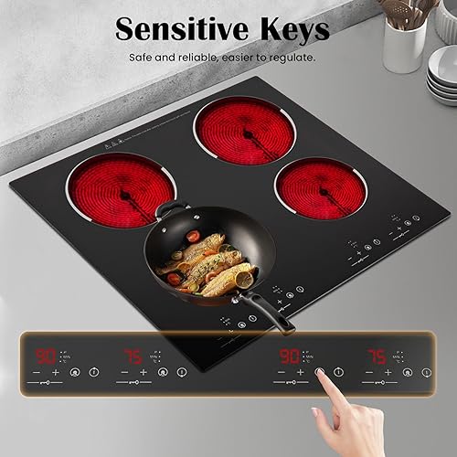 Miniatura 4 de Estufa eléctrica de 4 quemadores de 110 V, encimera eléctrica de 24 pulgadas y encimera integrada con 9 niveles de potencia, control táctil del