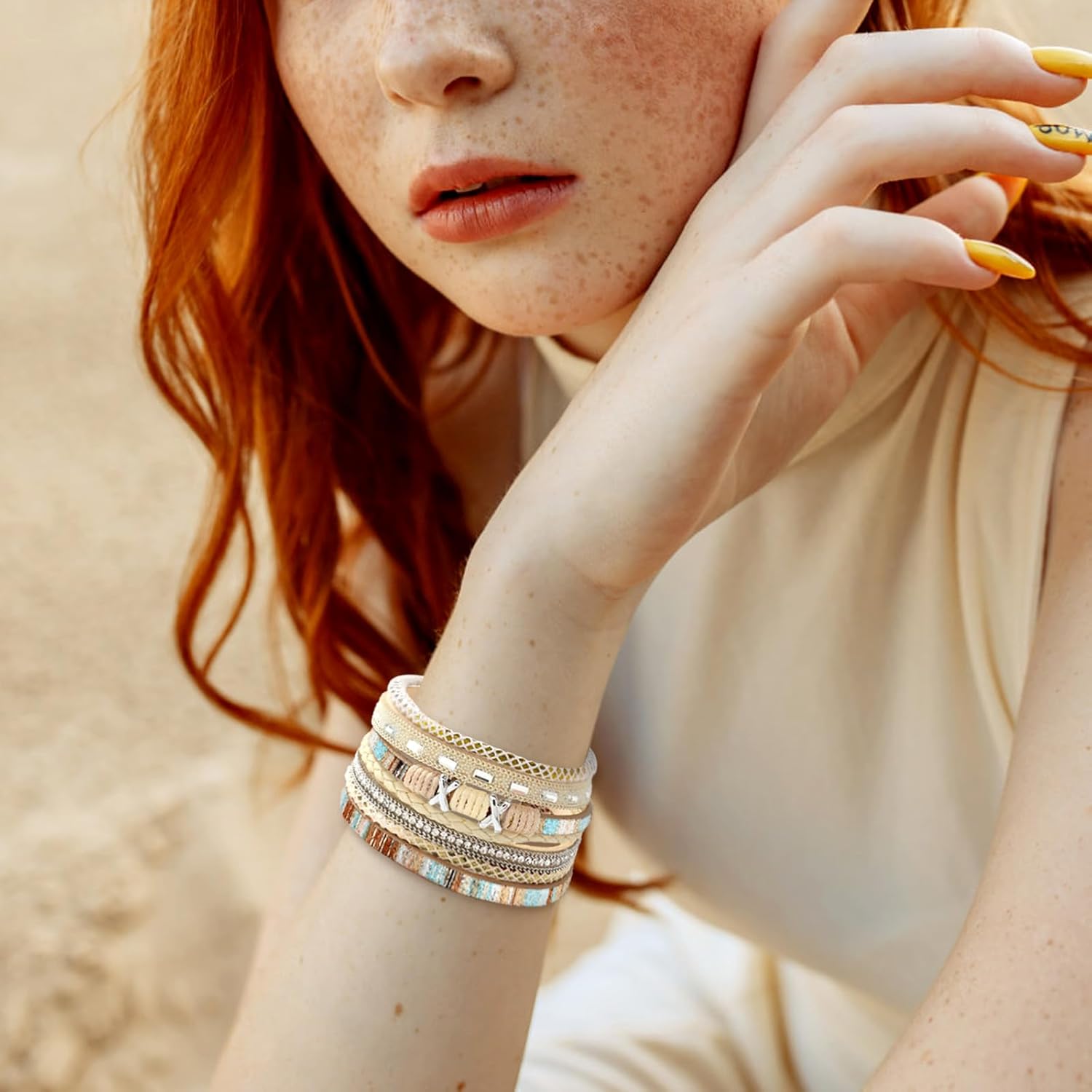 Fesciory Leopard Bracelet for Women, Boho Leather Wrap Multi-Layer Pearl Crystal Bracelet Bangle Jewelry Boho(Khaki) image 4 of 7 B0D6RGWSS8