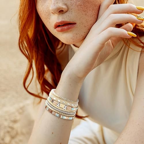 Miniatura 4 de Fesciory - Pulsera de leopardo para mujer, estilo bohemio de cuero multicapa con perlas de cristal