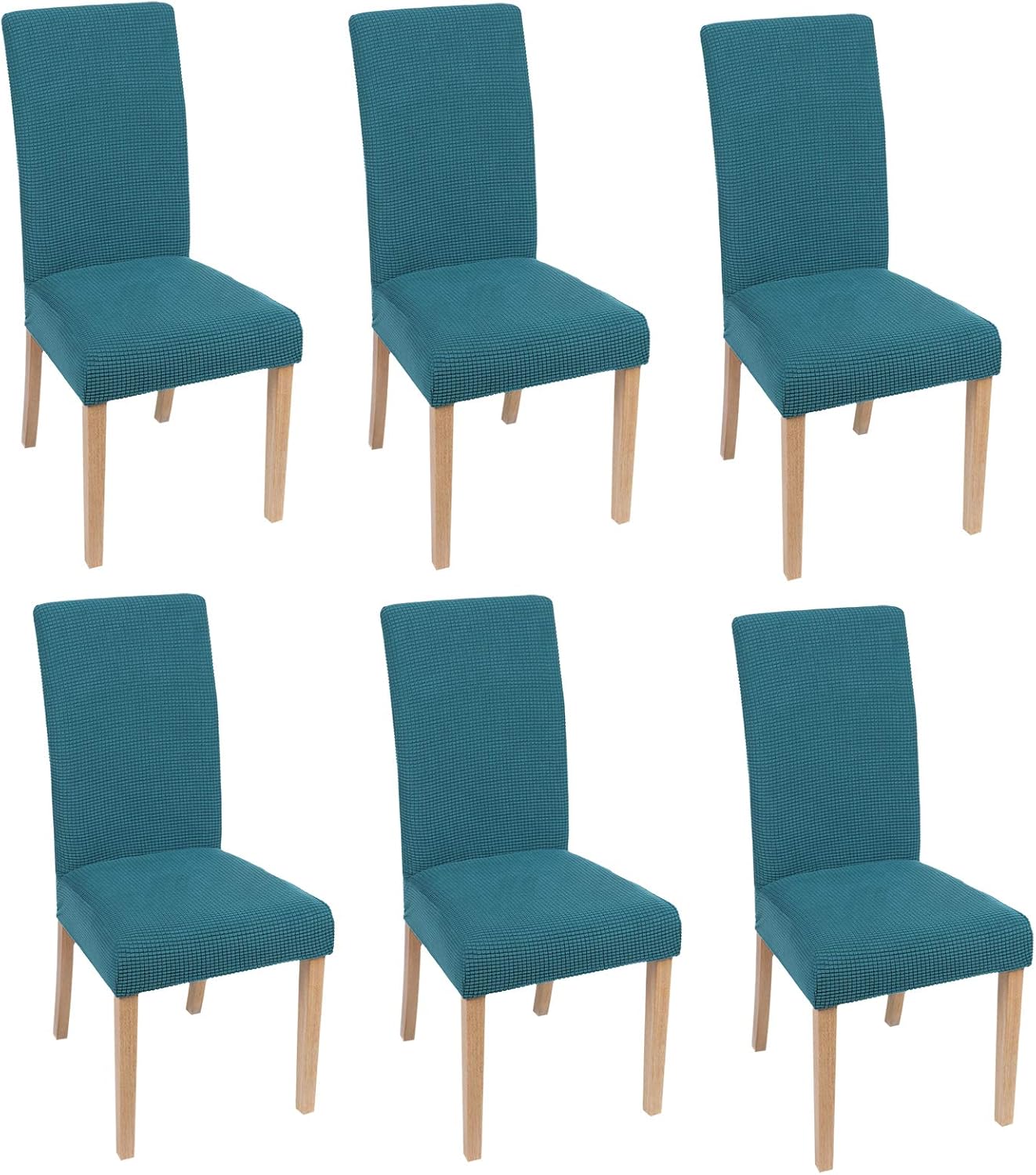 smiry Chair Covers for Dining Room, Stretch Jacquard Dining Room Chair Covers, Removable Washable Parsons Chair Slipcovers Set of 6, Teal