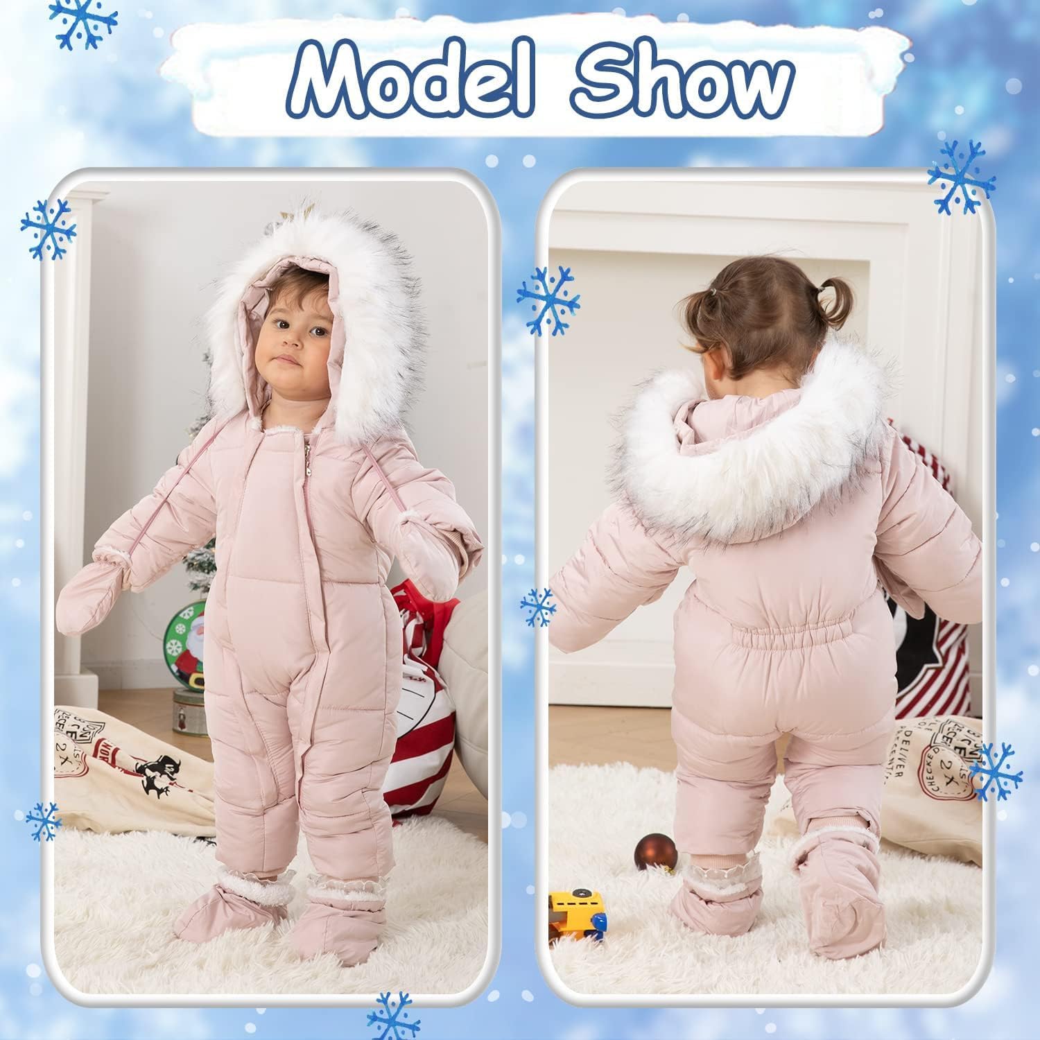 Fairy Baby Infant Baby Winter Snowsuit Coat Romper Hooded Double Zipper Fur Collar Warm Jumpsuit for Boys Girls 6-24 Months - Image 6