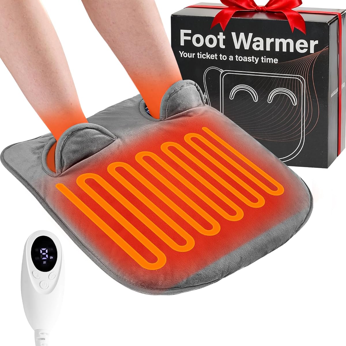 Electric Heated Foot Warmer Double Sided Feet Warmers for Women Men,Foot Warmer Under Desk,9Levels 4Timers,Heating Pad Leg,Back,Bed,Office Fast Heat Auto Shut Off Machine Washable Christmas Gifts,Grey