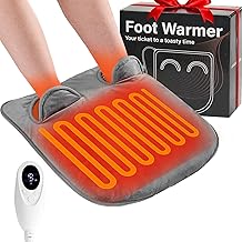 Electric Heated Foot Warmer Double Sided Feet Warmers for Women Men,Foot Warmer Under Desk,9Levels 4Timers,Heating Pad Leg,Back,Bed,Office Fast Heat Auto Shut Off Machine Washable Christmas Gifts,Grey