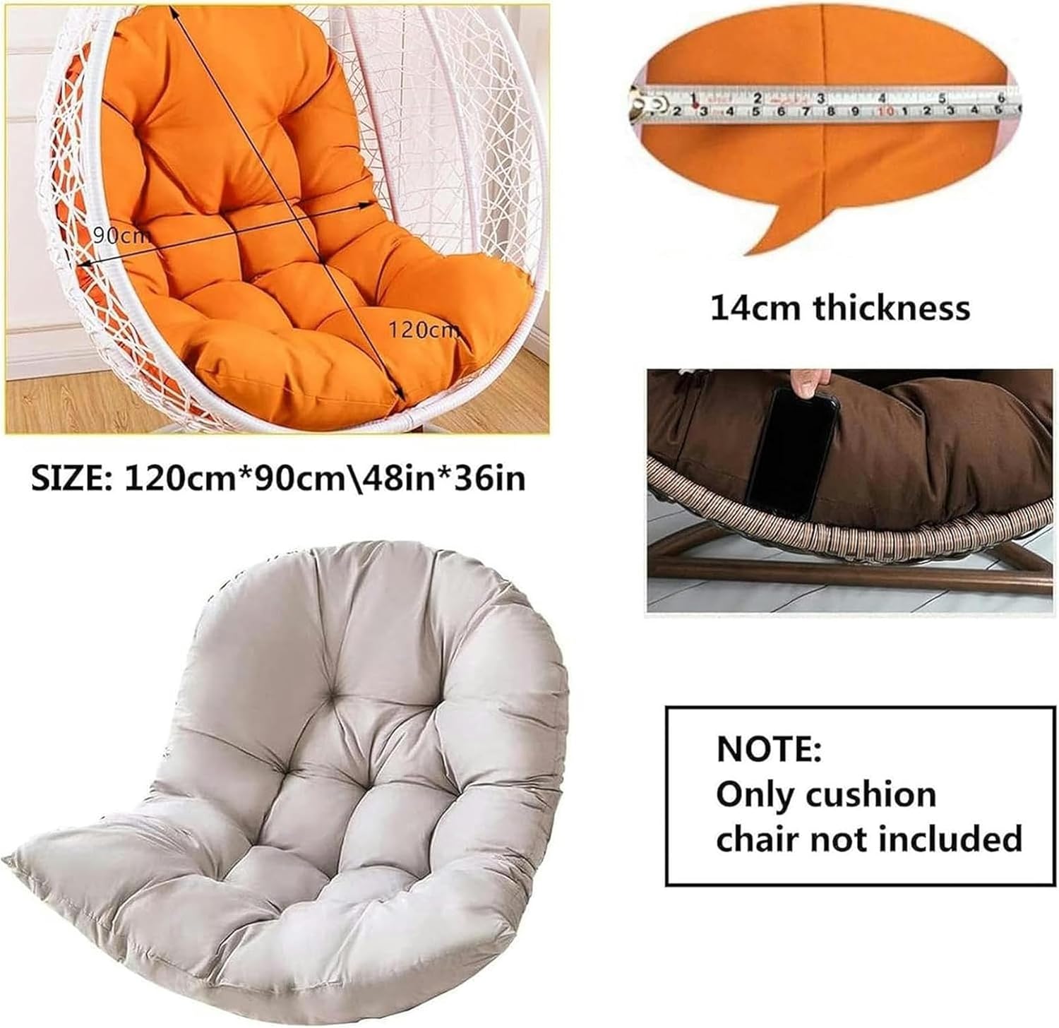 Hanging Basket Chair Cushion, Waterproof Patio Garden Hanging Swing Cushion Rattan Chair Pads for Outdoor/Indoor Decoration Chair Cushion(Style 4)