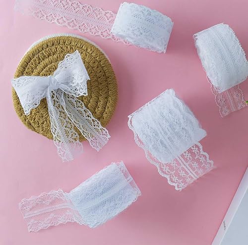 Miniatura 7 de Cinta de encaje blanca de 40 yardas para envolver regalos, bodas, decoración de vestidos, manualidades de costura, ribete de ganchillo de algodón