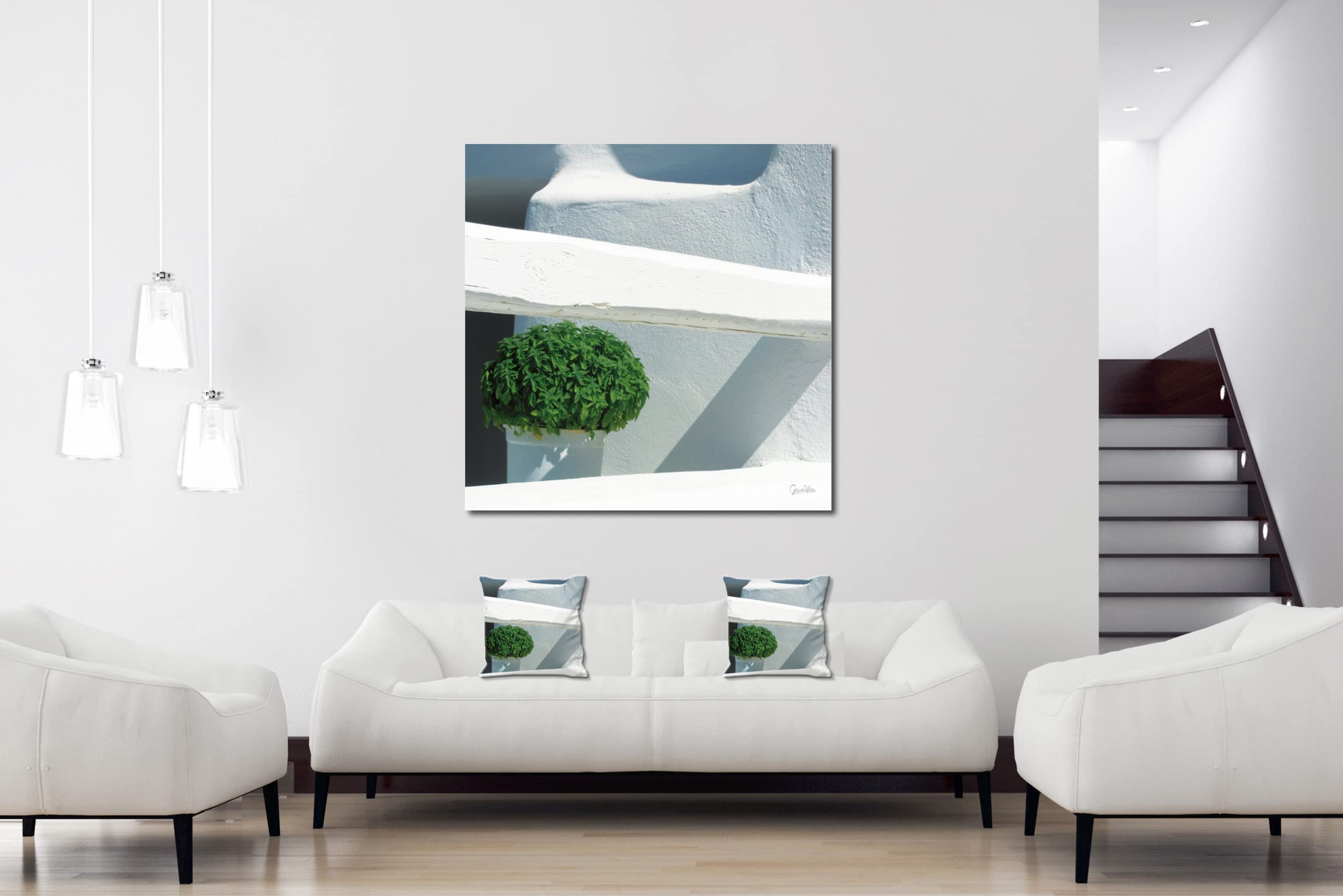 Bäumchen - Foto-Kissen-Hülle Set (2 STK.) 40 x 40 cm | Kissen-Bezüge - passend zu Wandbild - Deko-Kissen- Griechenland Ägäis Haus Pflanze