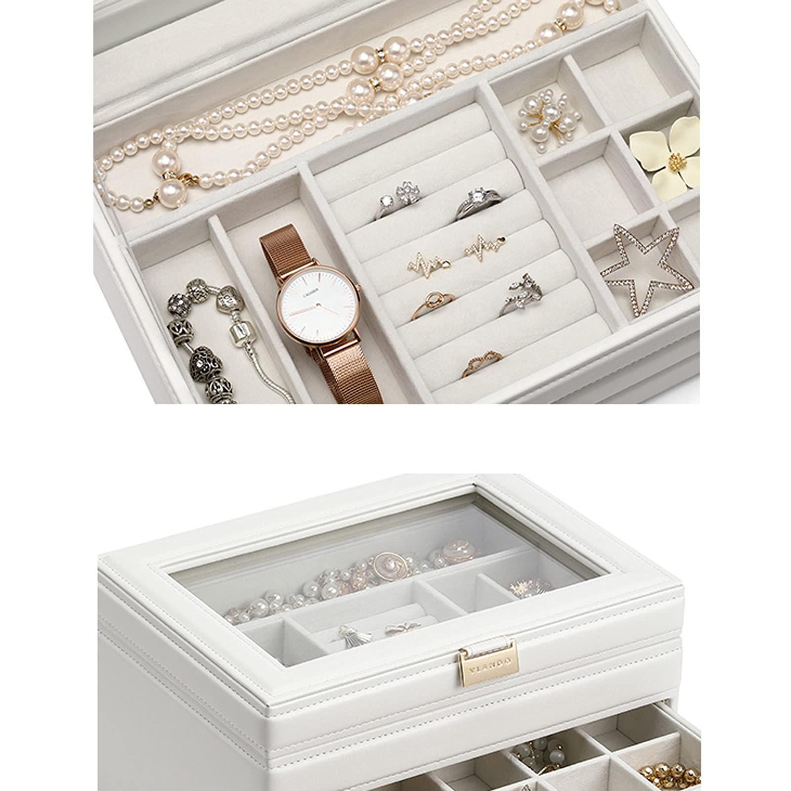 Caja Joyero Organizador Cajas de organizador de joyas de viaje Caja de almacenamiento de joyas de cuero Multi-lattice Organizador portátil Holder for gemelos, anillos, colgantes, cadena Caja de Joyerí