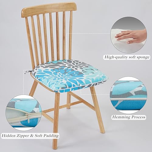 Miniatura 10 de Juego de 4 cojines para sillas de exterior, cojines de patio de 16 x 17 pulgadas de ancho con lazos, almohadillas para sillas de exterior para