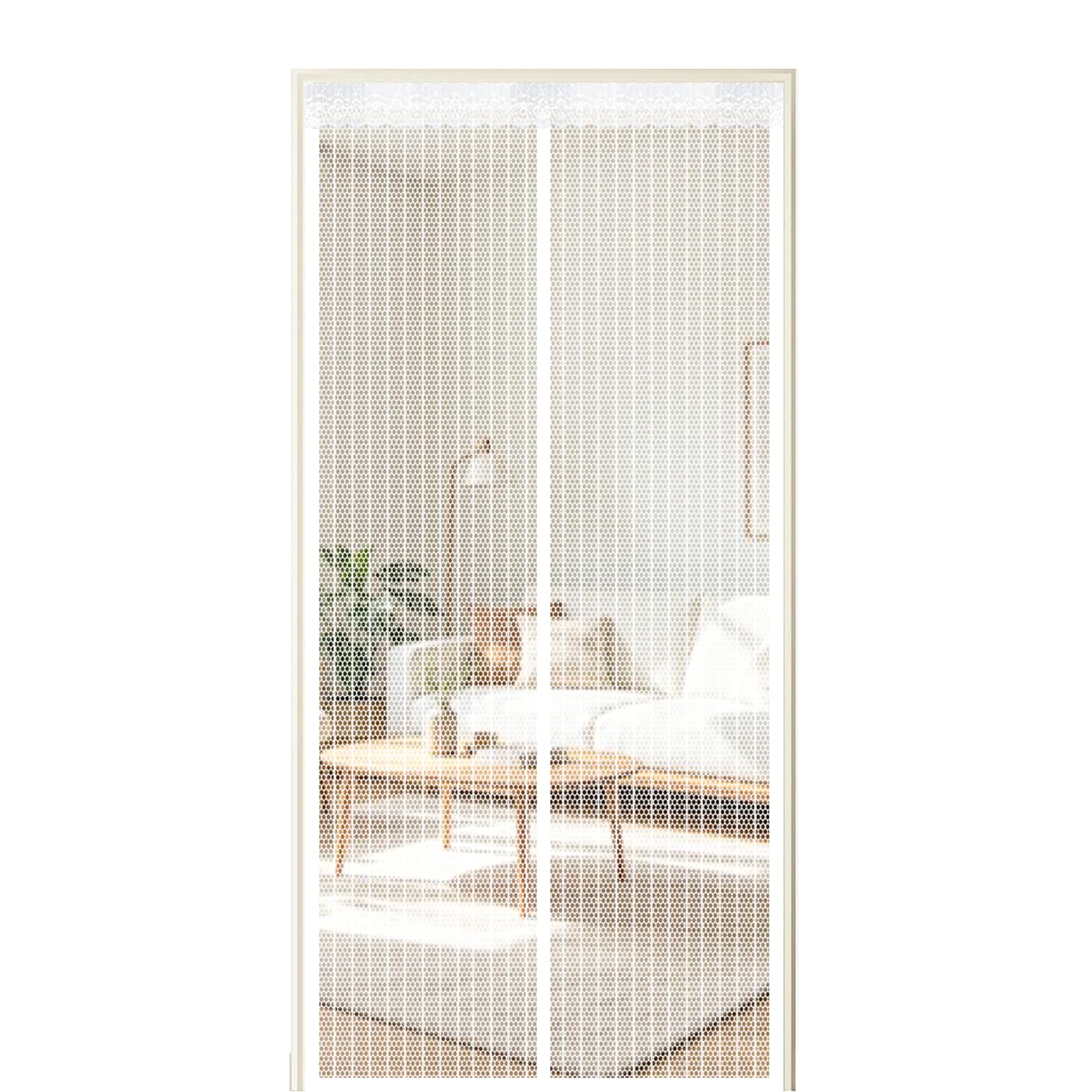 Fly Screen Door 49 x 173 cm Self Sealing Powerful Magnets Easy Install Fly Screen with Powerful Magnets & Full Frame Magic Tape Suitable for Patio Doors Balcony Bedroom, White