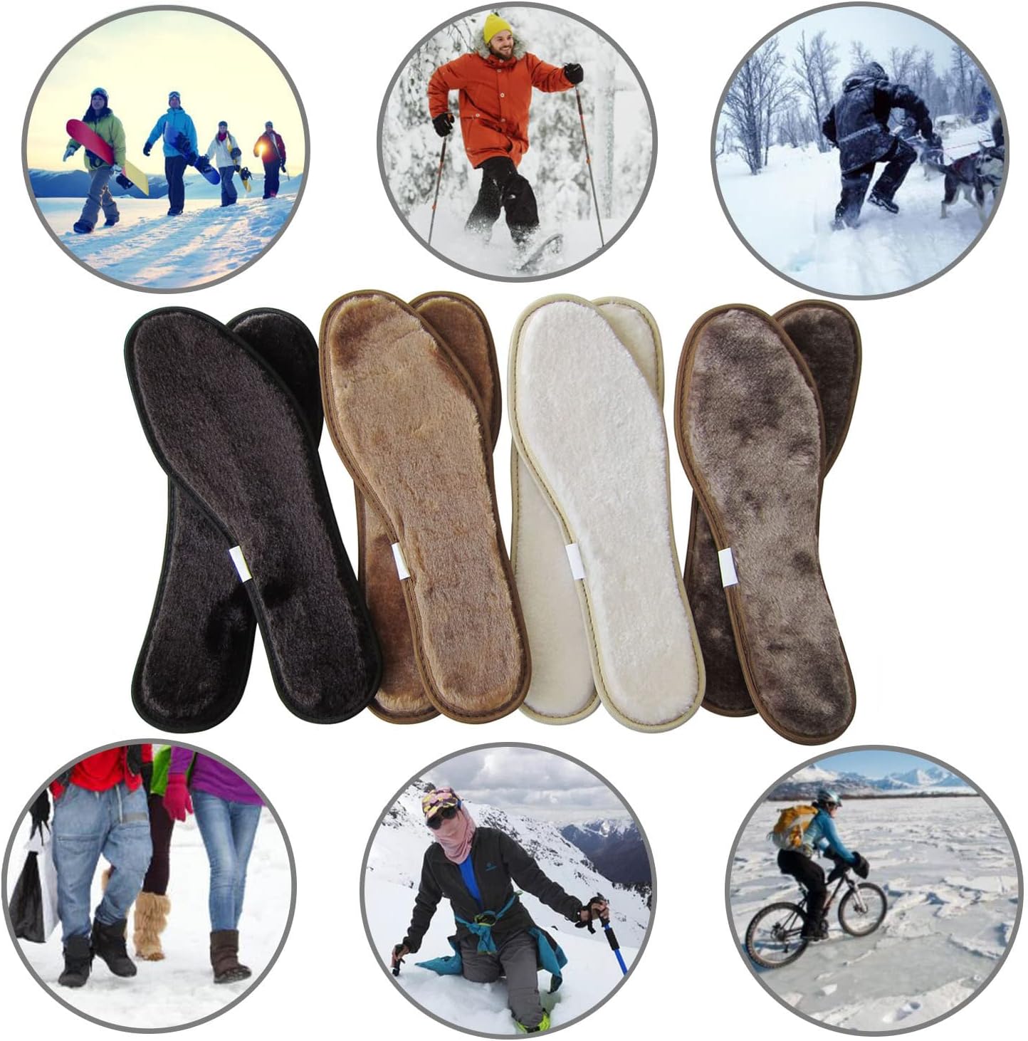 Faux Shearling Insoles for Men Boots Sneakers Synthetic Thick Wool Insoles for Women Slippers Warm Fluffy Fleece Inserts for Cold Weather, Womens 9.5/Mens 8.5 M US