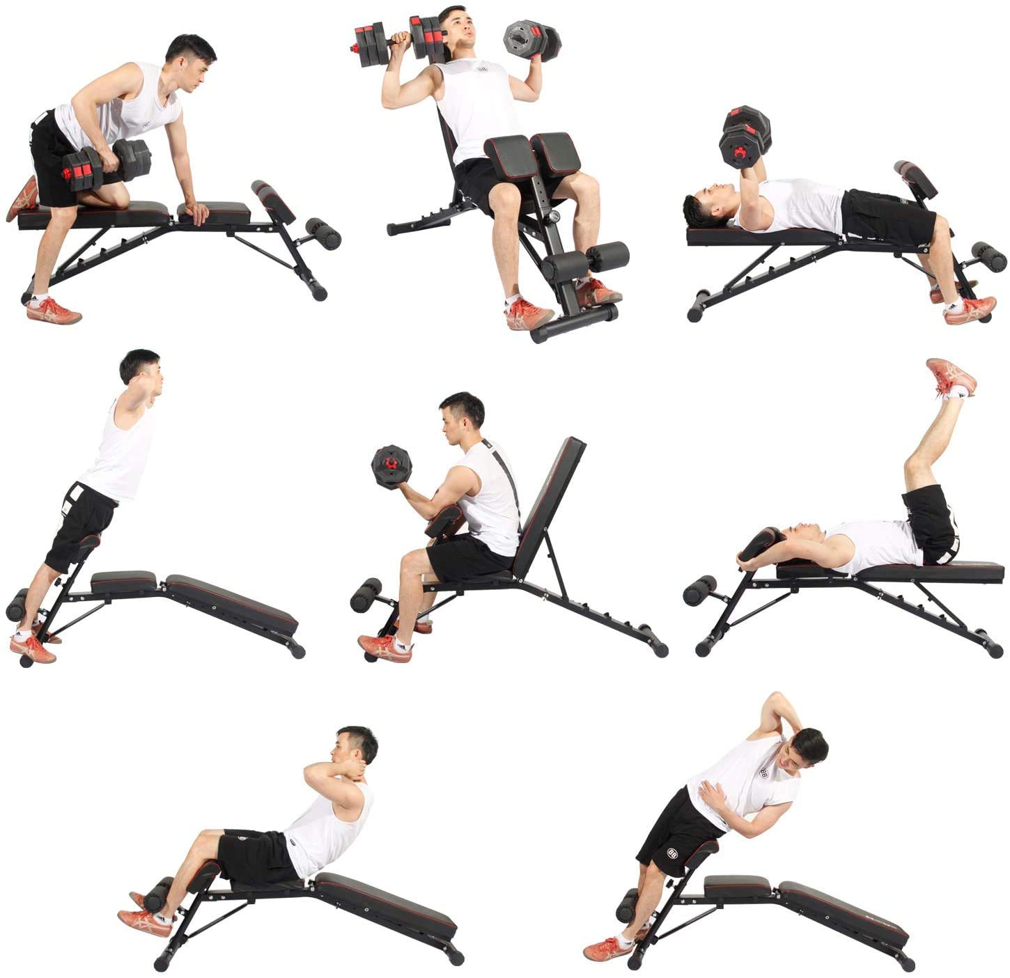 SogesHome Panche Regolabili Panca per Allenamento a Casa Palestra Sollevamento Pesi Seduta e Addominali con Pendenza Piatta Inclinata e Sollevata Multiuso