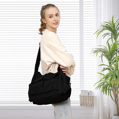 Miniatura 6 de Bolso bandolera de lona para mujer, bolso bandolera grande con múltiples bolsillos y correa ajustable
