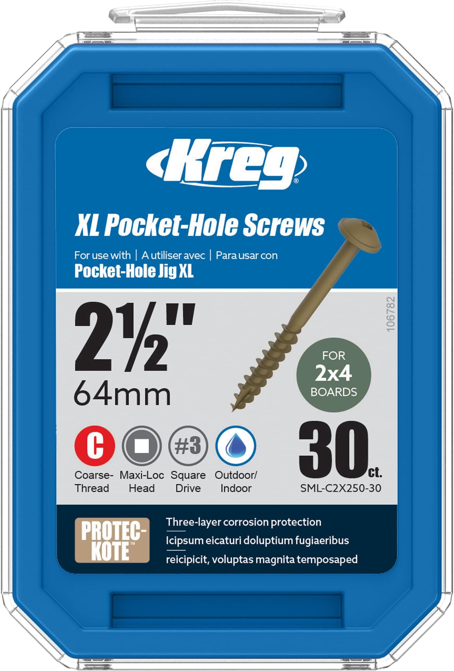 Kreg Tool Company Sml-C2X250-30 Hd Pocket Hole Screws 30 Ct