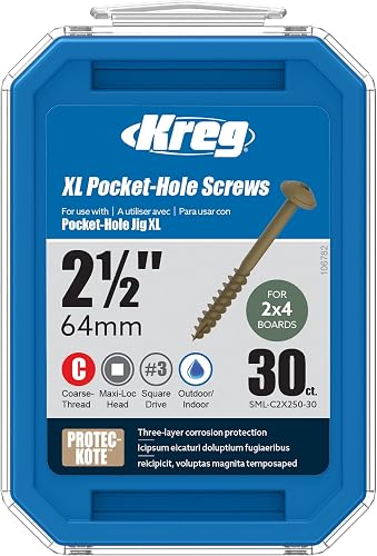 Kreg HD Protec Kote Pocket Hole Screws 30-Piece Set, 64 mm Size
